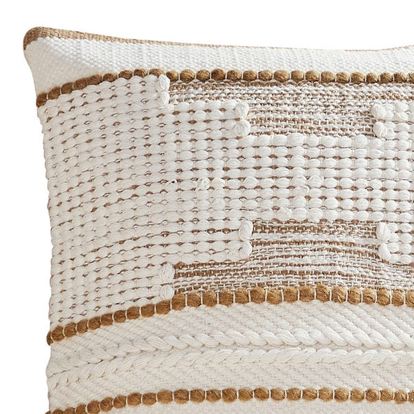 18 Inch Decorative Throw Pillow Cover Brown Textured Design White Fabric