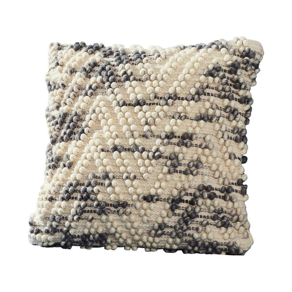 18 Inch Decorative Throw Pillow Cover Beaded Chevron Cream Fabric