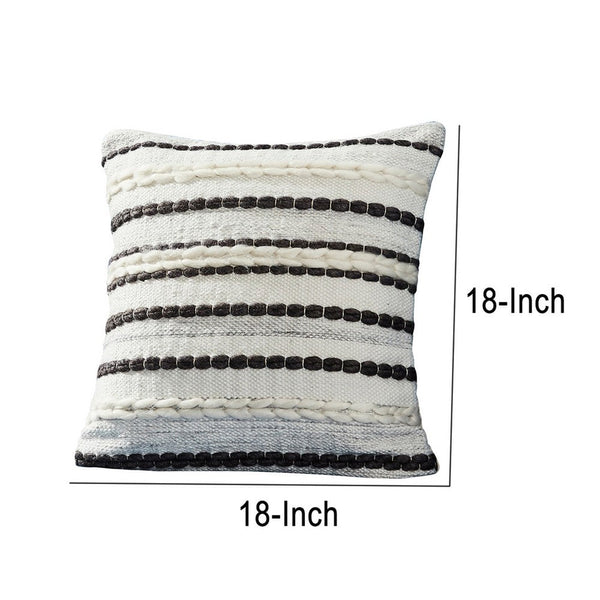 18 Inch Decorative Throw Pillow Cover Black Lined Beading Gray Fabric