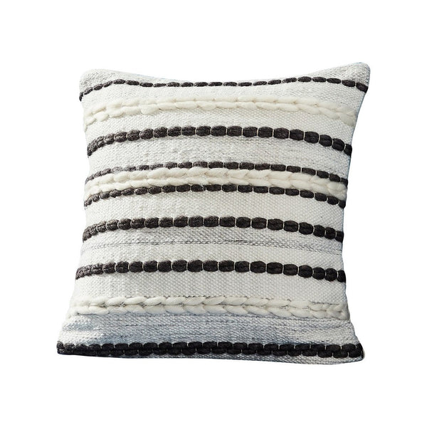 18 Inch Decorative Throw Pillow Cover Black Lined Beading Gray Fabric