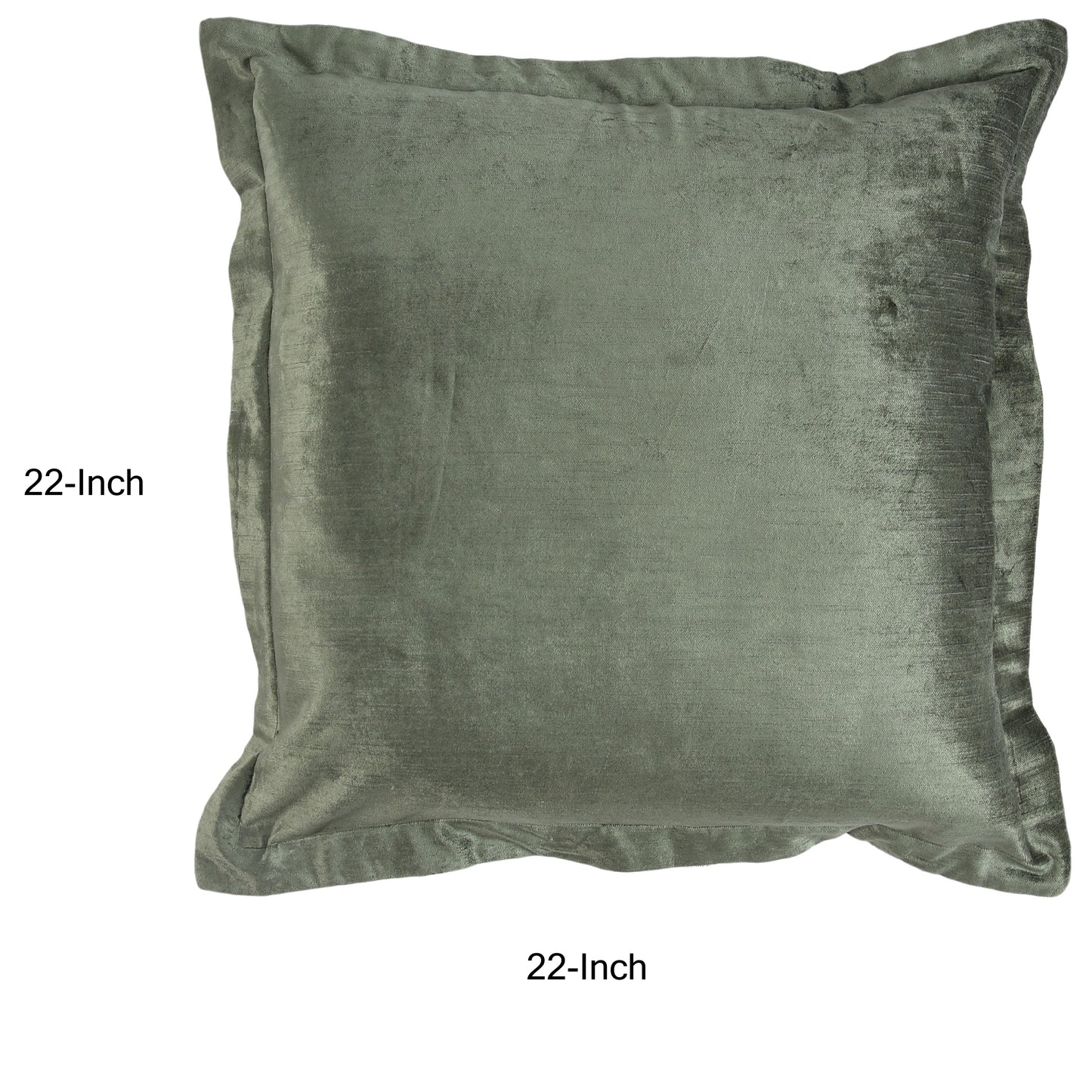 Brad 22 Inch Square Velvet Decorative Throw Pillow Flanged Finish Green