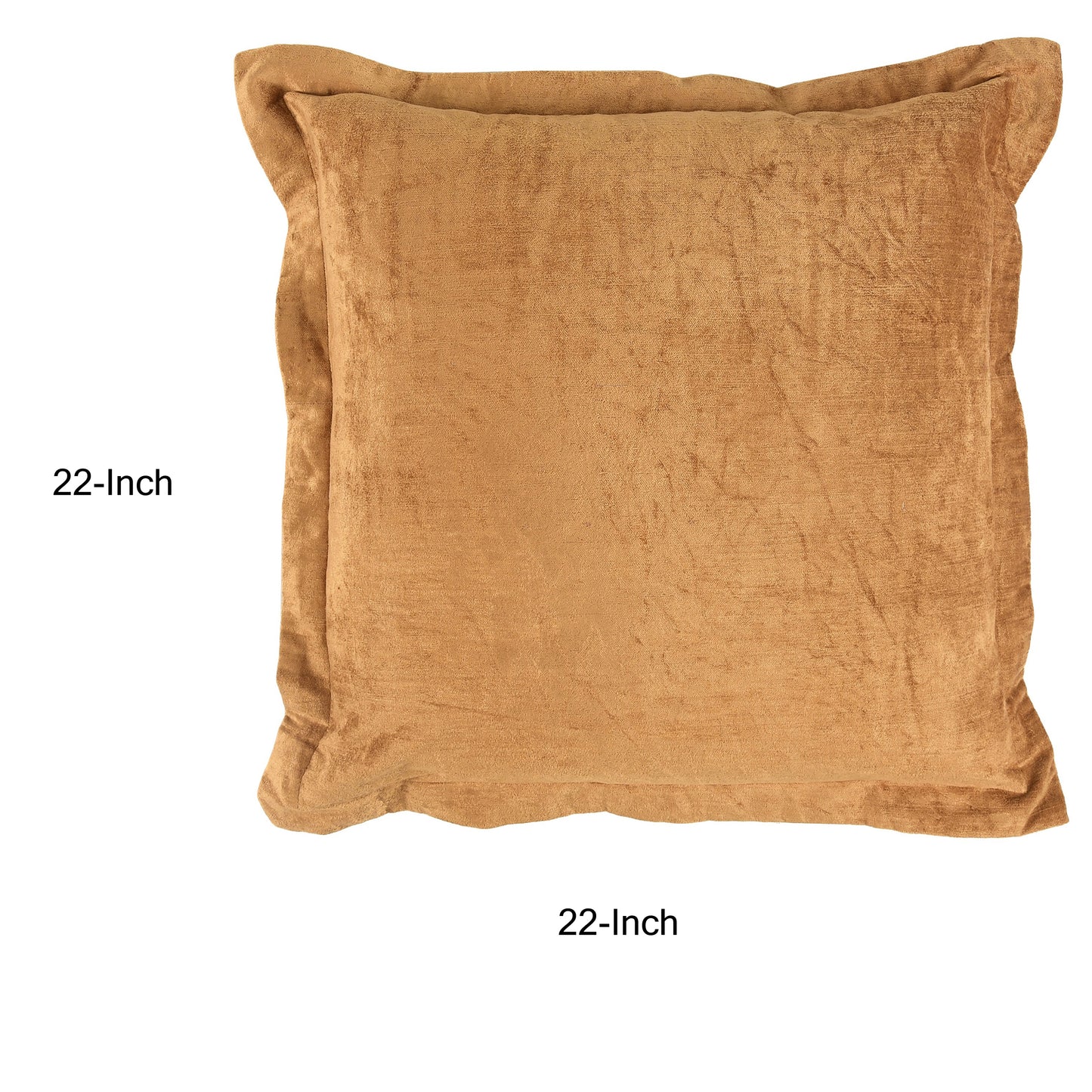 Brad 22 Inch Square Velvet Decorative Throw Pillow Flanged Harvest Gold