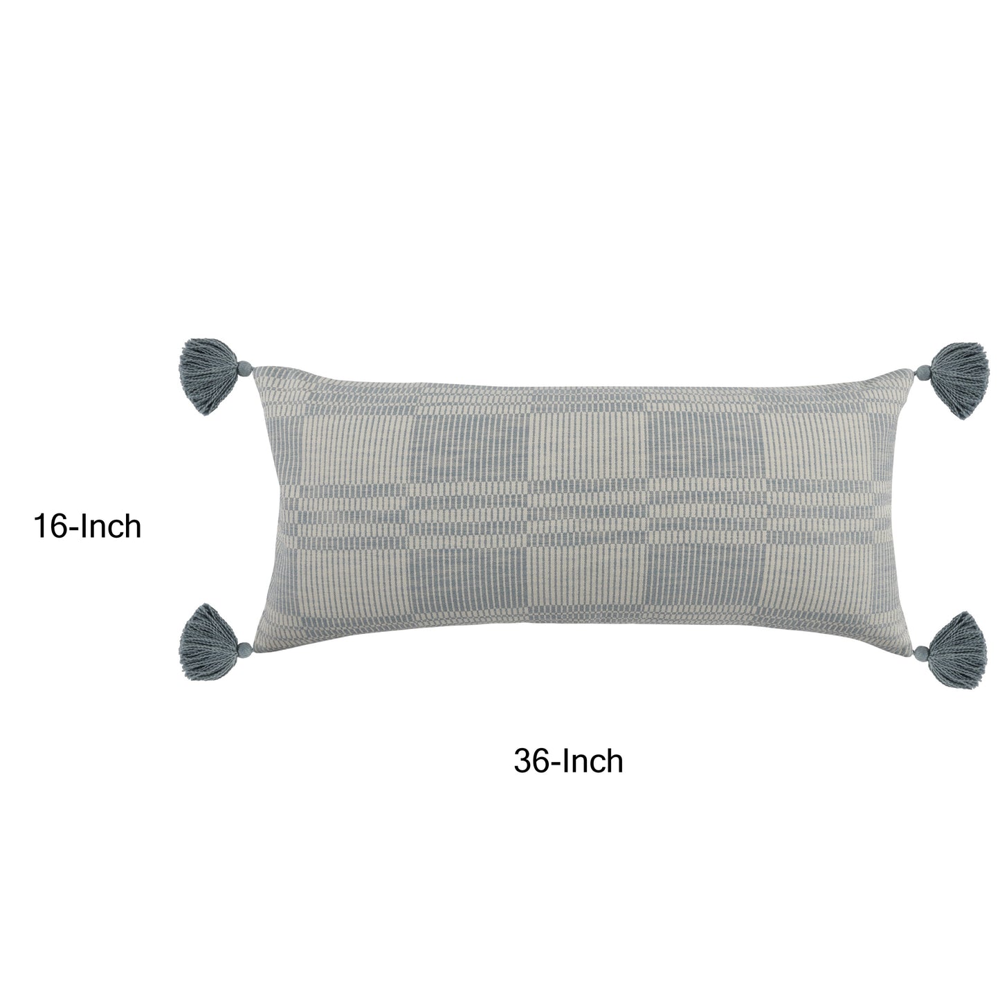 Drake 36 Inch Cotton Decorative Lumbar Throw Pillow Plaid Sandy Blue