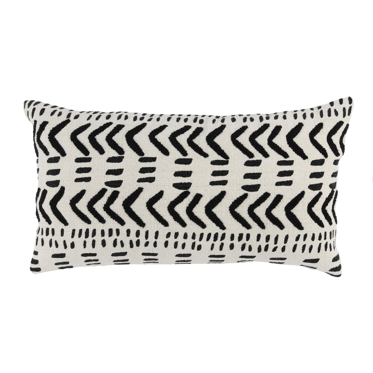 26 Inch Cotton Decorative Lumbar Throw Pillow Tribal Pattern Black White