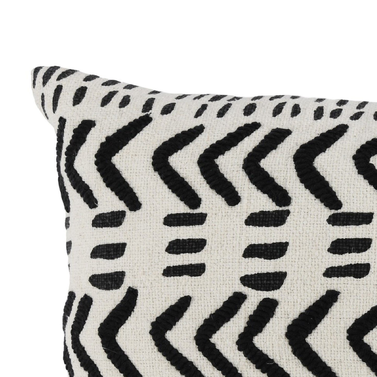 26 Inch Cotton Decorative Lumbar Throw Pillow Tribal Pattern Black White