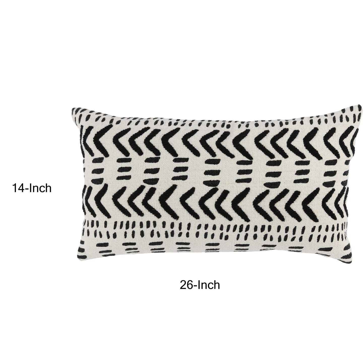 26 Inch Cotton Decorative Lumbar Throw Pillow Tribal Pattern Black White