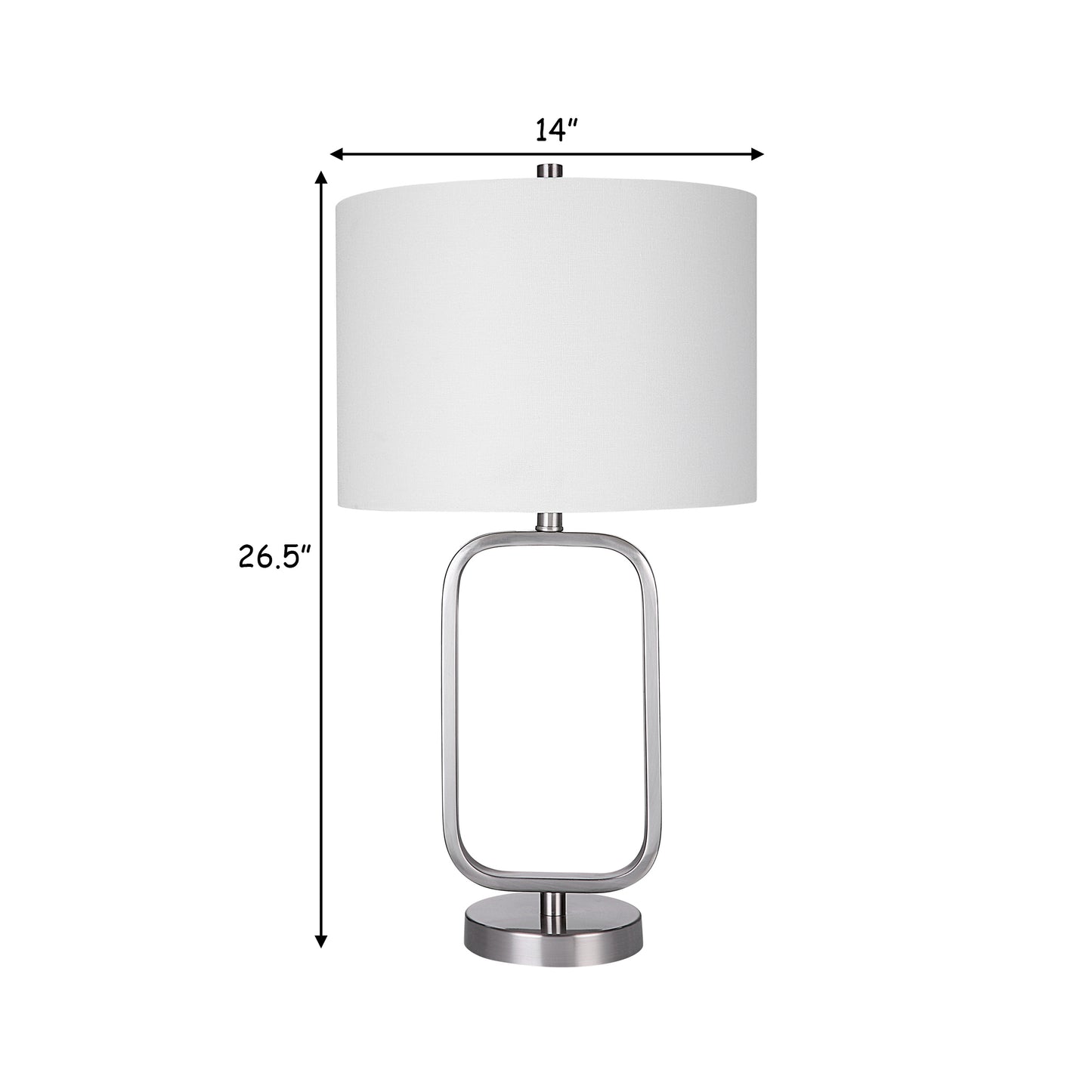 27 Inch Metal Table Lamp Rectangular Base Silver White