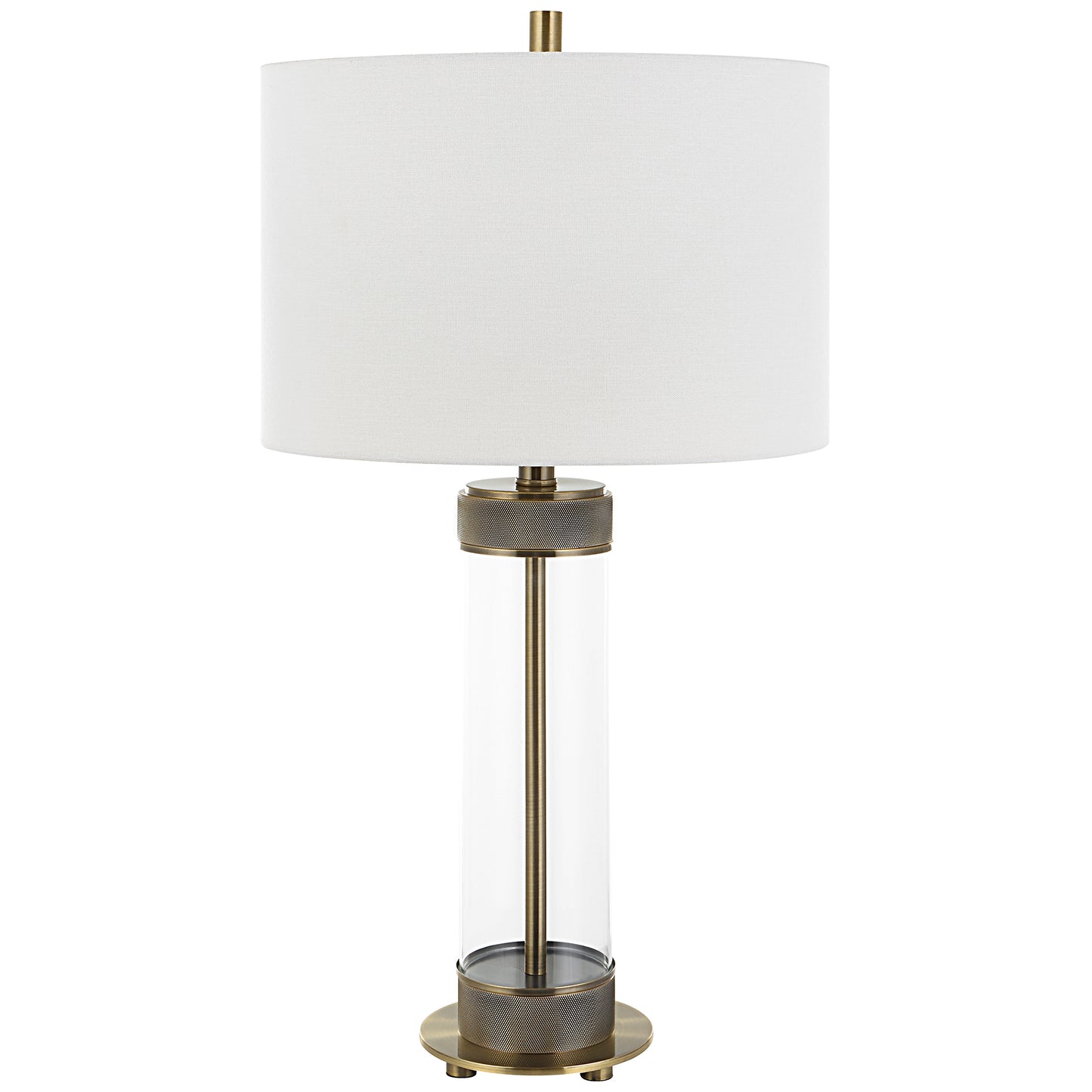 28 Inch Metal Table Lamp Glass Case Design Antique Brass White