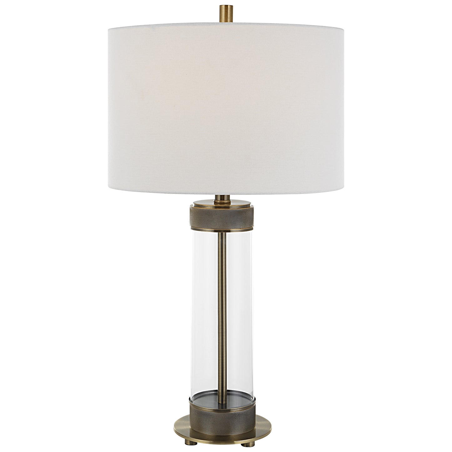 28 Inch Metal Table Lamp Glass Case Design Antique Brass White
