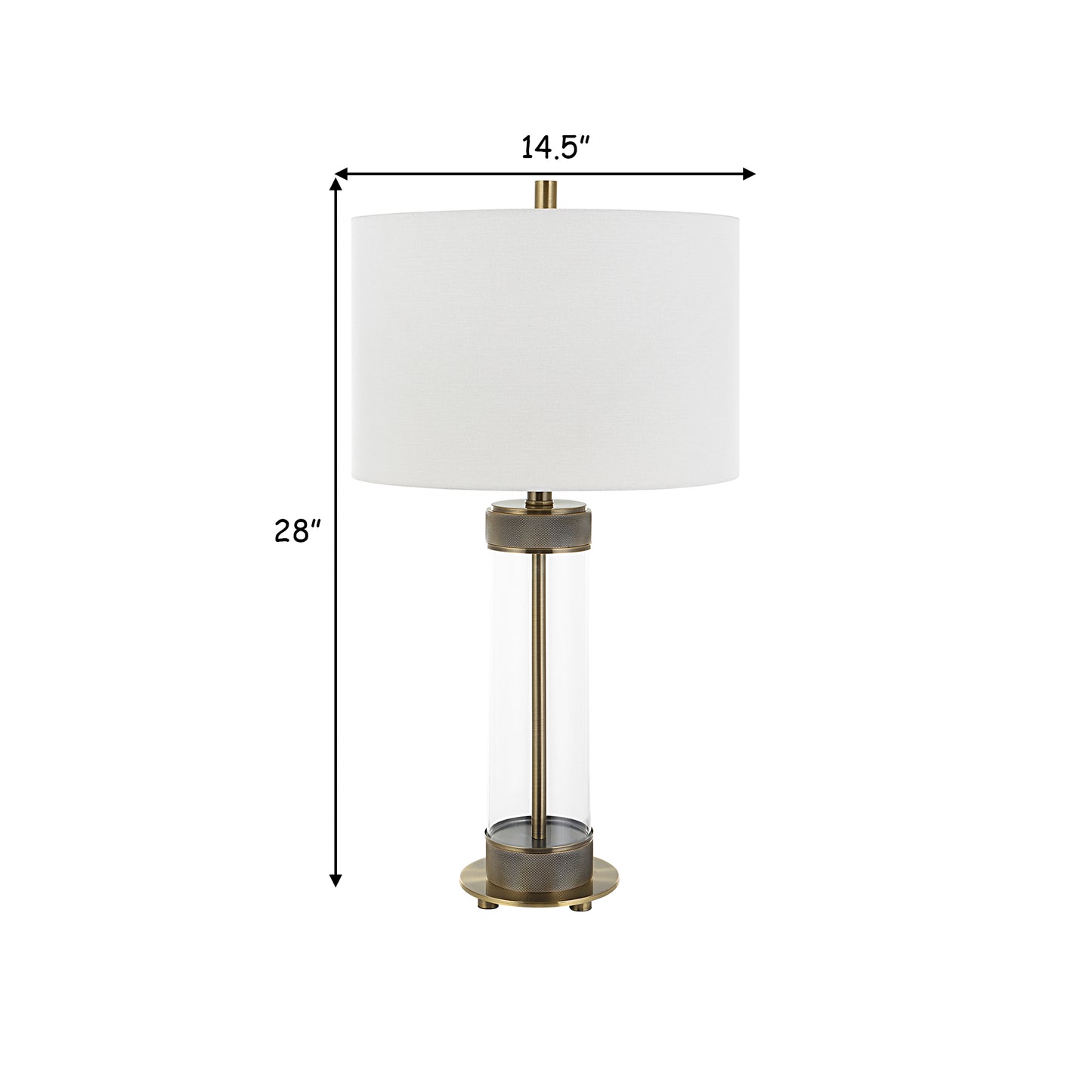 28 Inch Metal Table Lamp Glass Case Design Antique Brass White