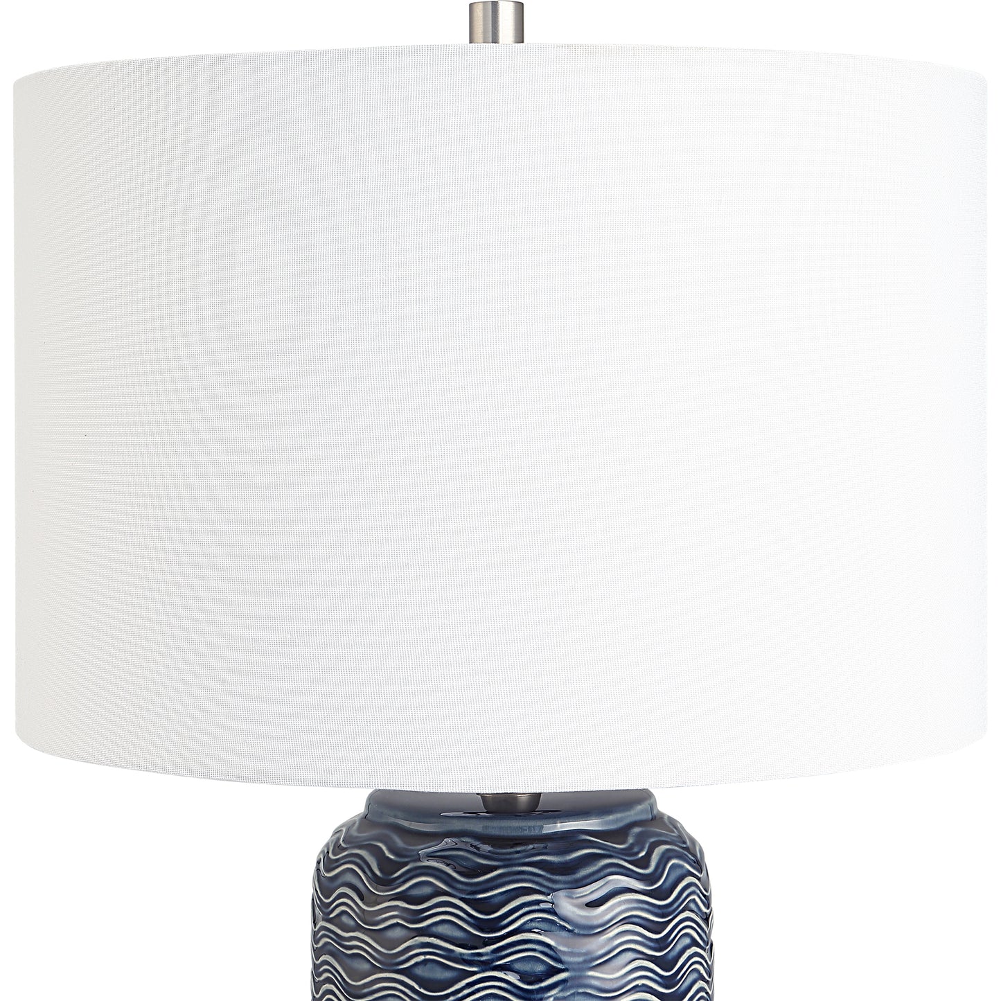 27 Inch Ceramic Table Lamp Wavy Texture Blue Silver White