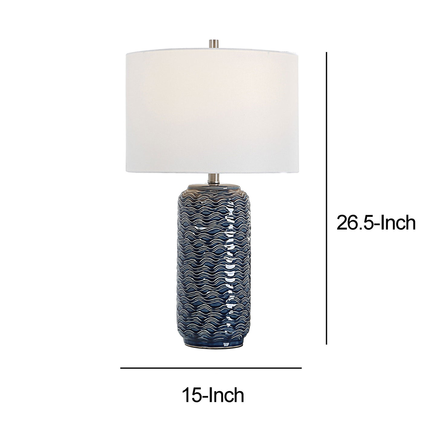 27 Inch Ceramic Table Lamp Wavy Texture Blue Silver White