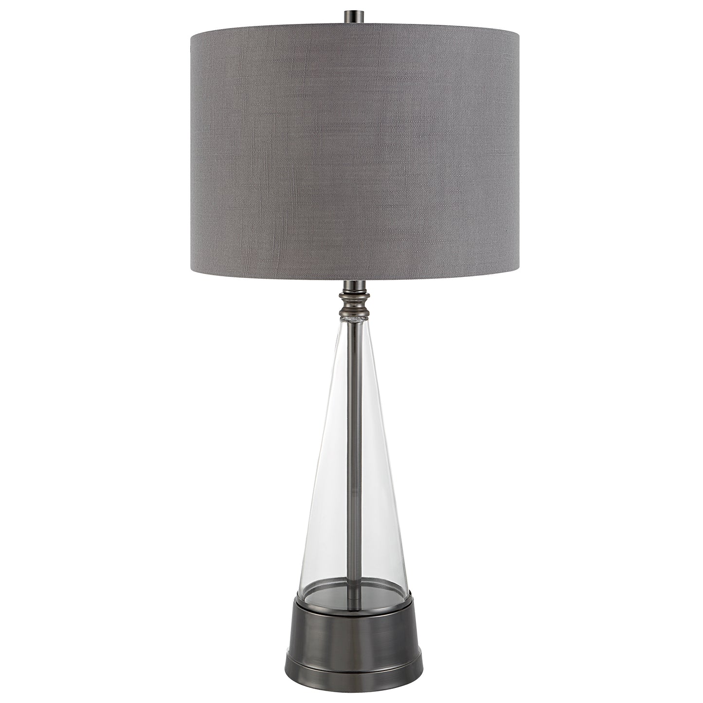 29 Inch Metal Table Lamp Cone Shaped Glass Base Silver Gray