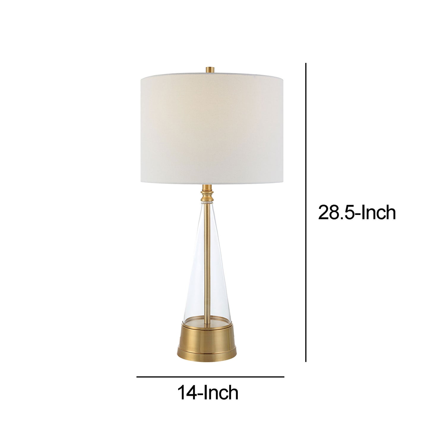 29 Inch Metal Table Lamp Cone Shaped Glass Base Antique Brass White