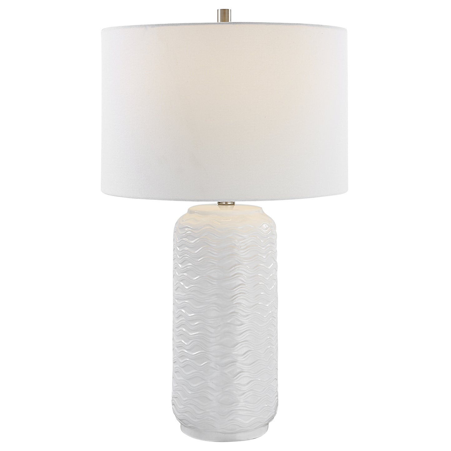 27 Inch Ceramic Table Lamp Wavy Texture Silver White