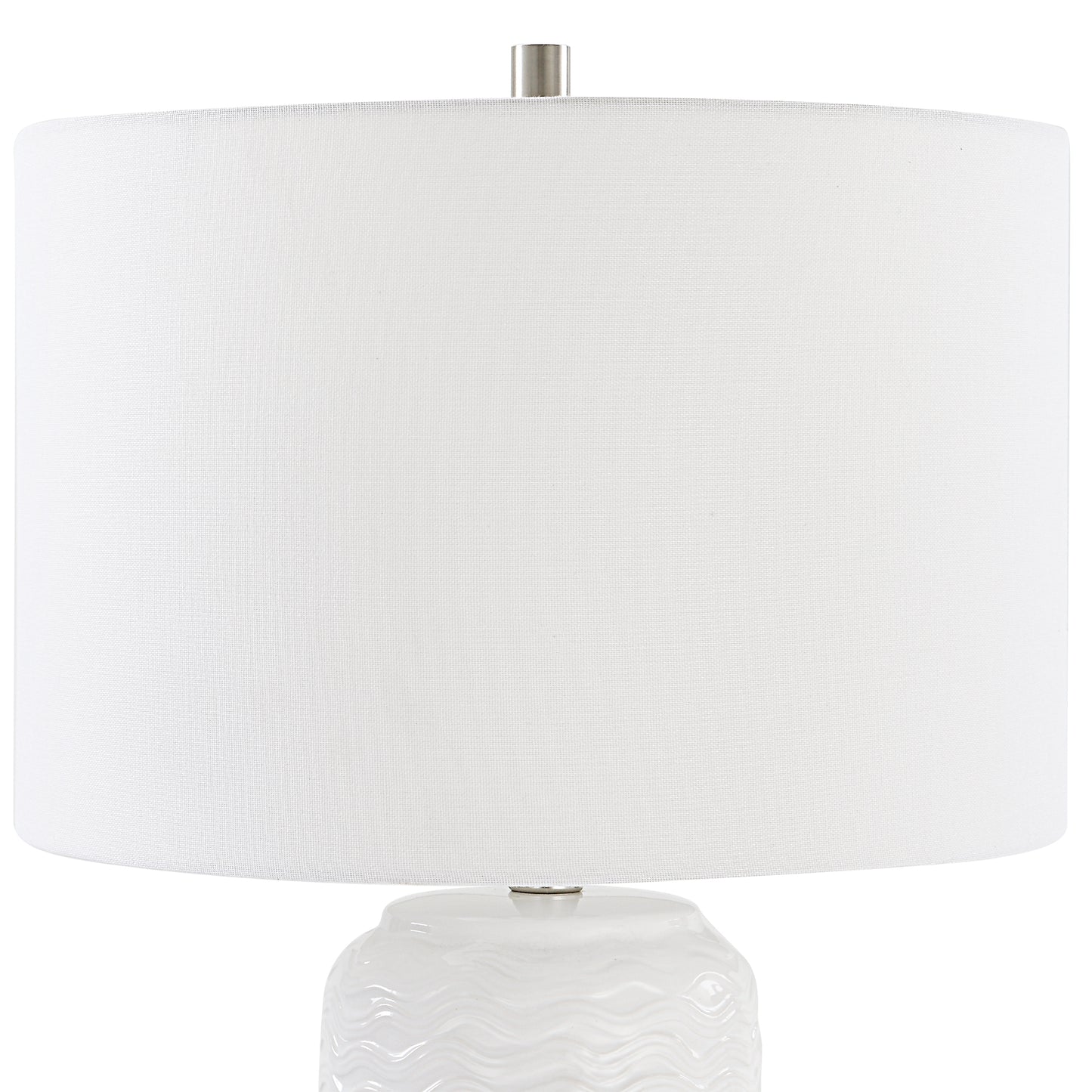 27 Inch Ceramic Table Lamp Wavy Texture Silver White