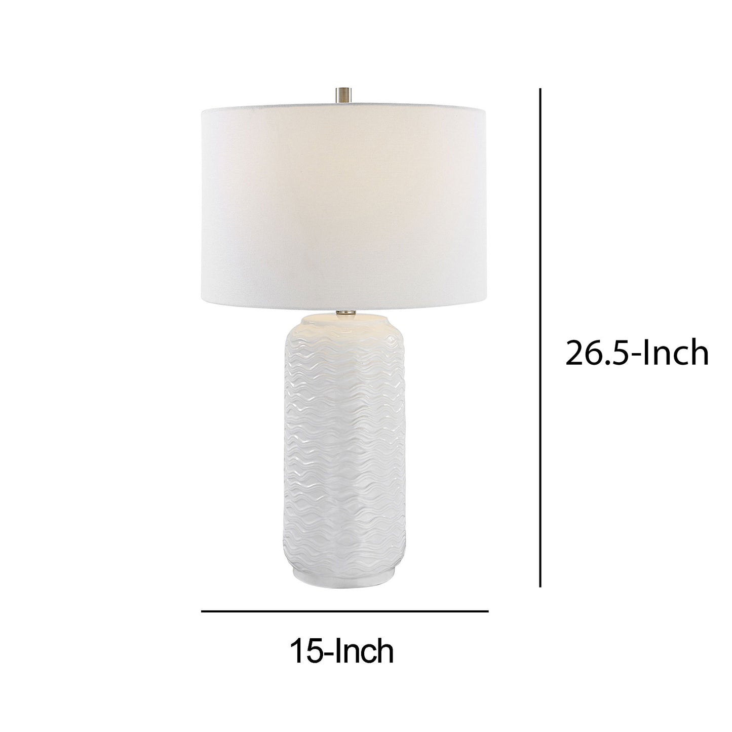 27 Inch Ceramic Table Lamp Wavy Texture Silver White