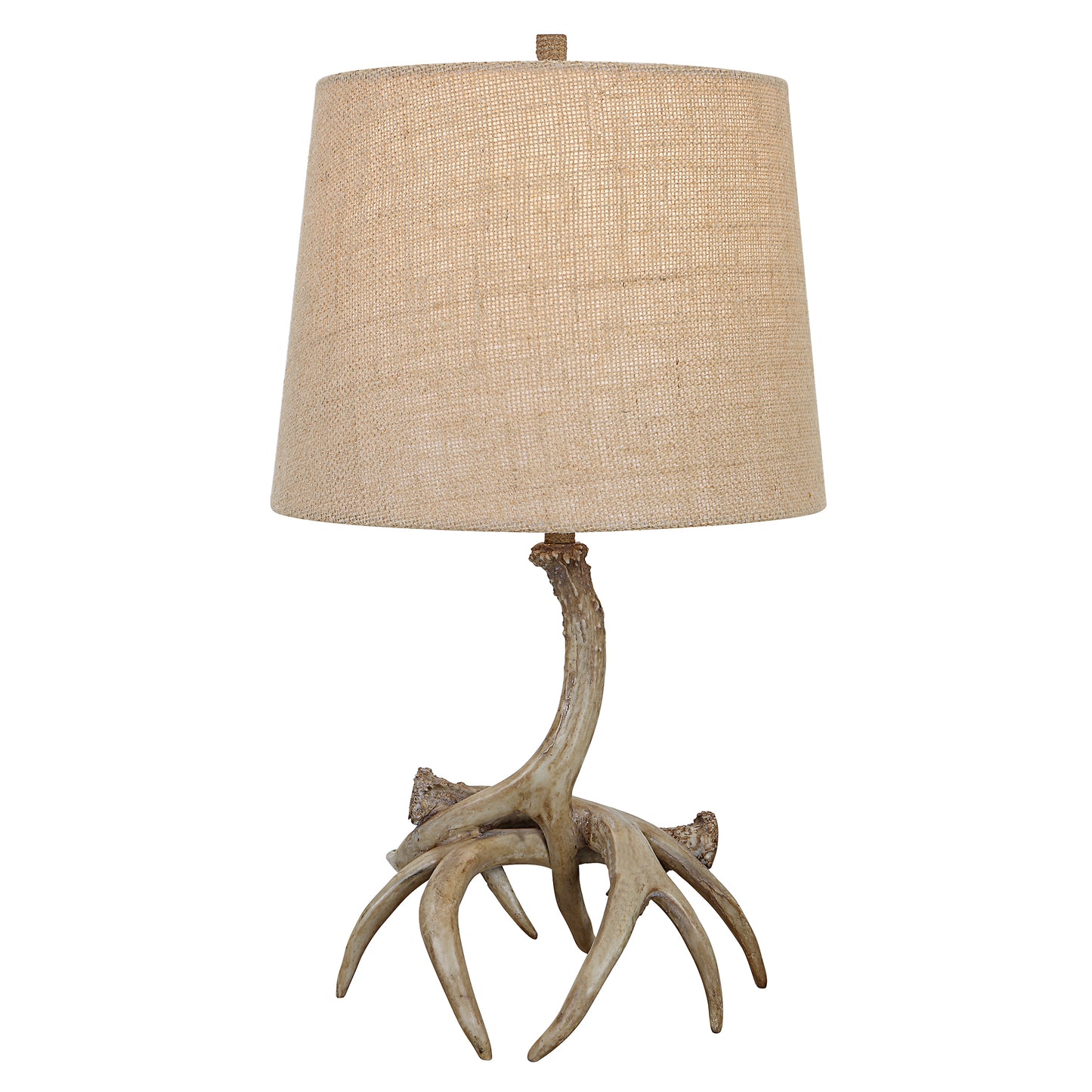 22 Inch Polyresin Table Lamp Antlers Burlap Shade Beige