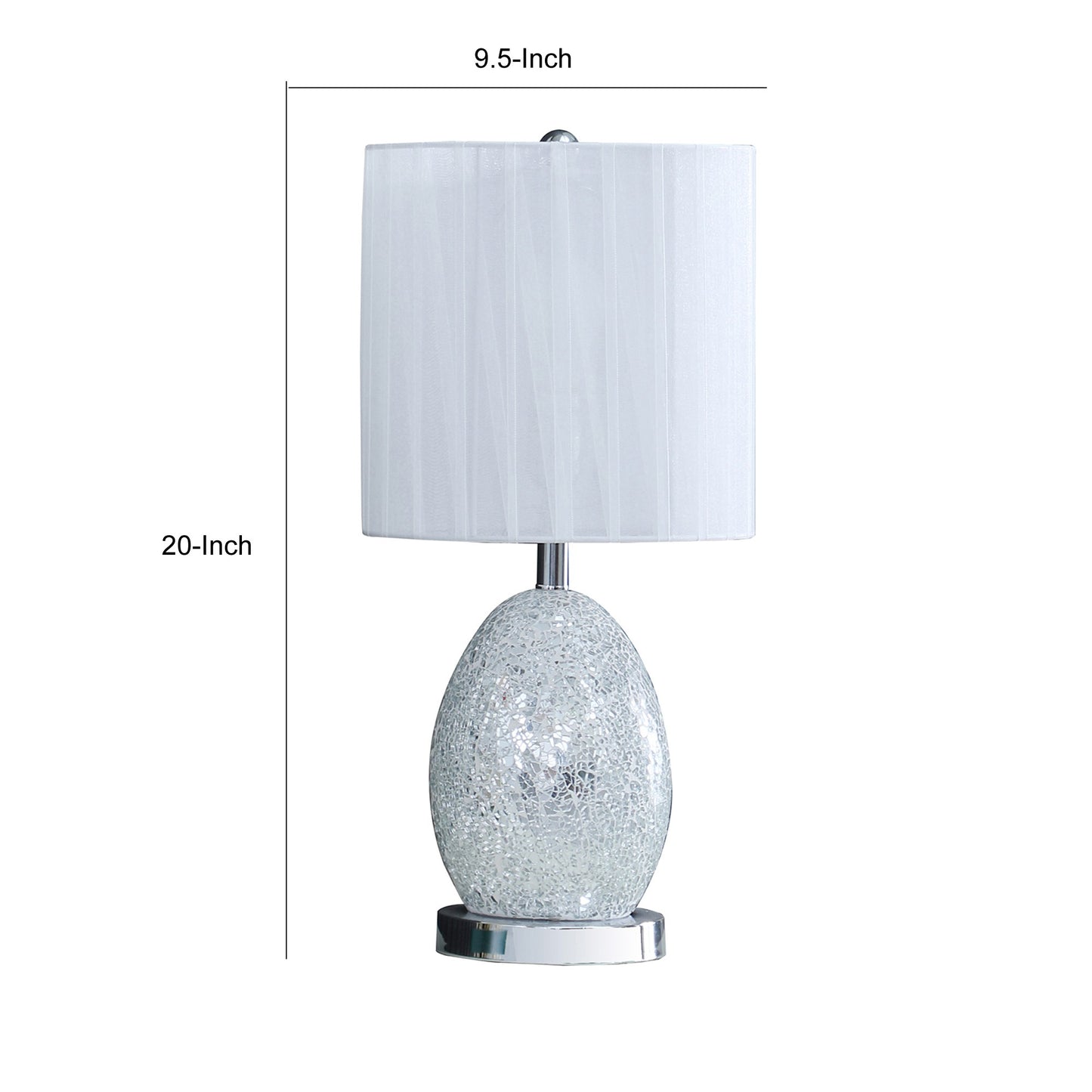 20 Inch Glass Table Lamp 9W LED 3 Way Switch Egg Shape Silver