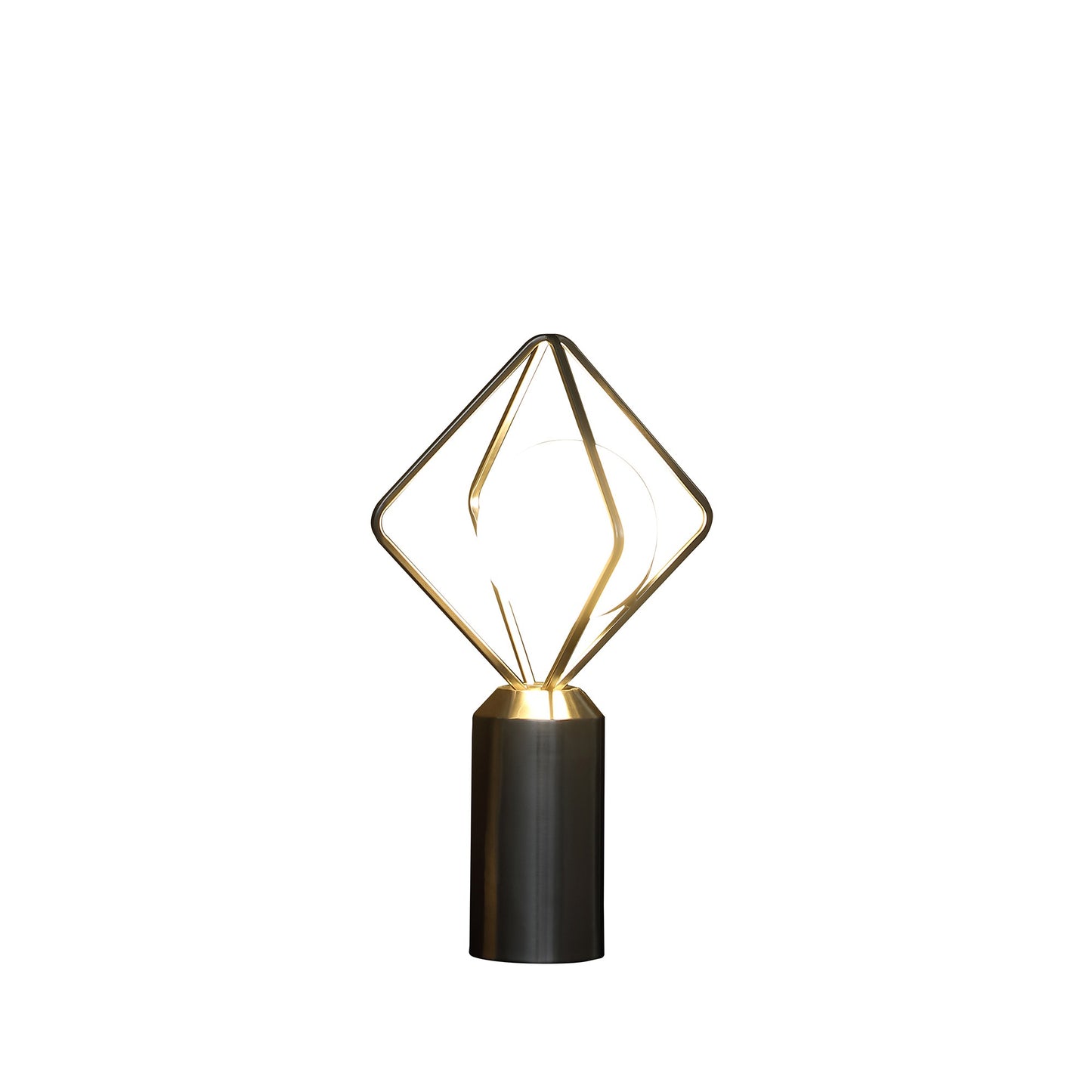 20 Inch Metal Table Lamp Octahedron Shade 40W LED Toggle Switch Silver