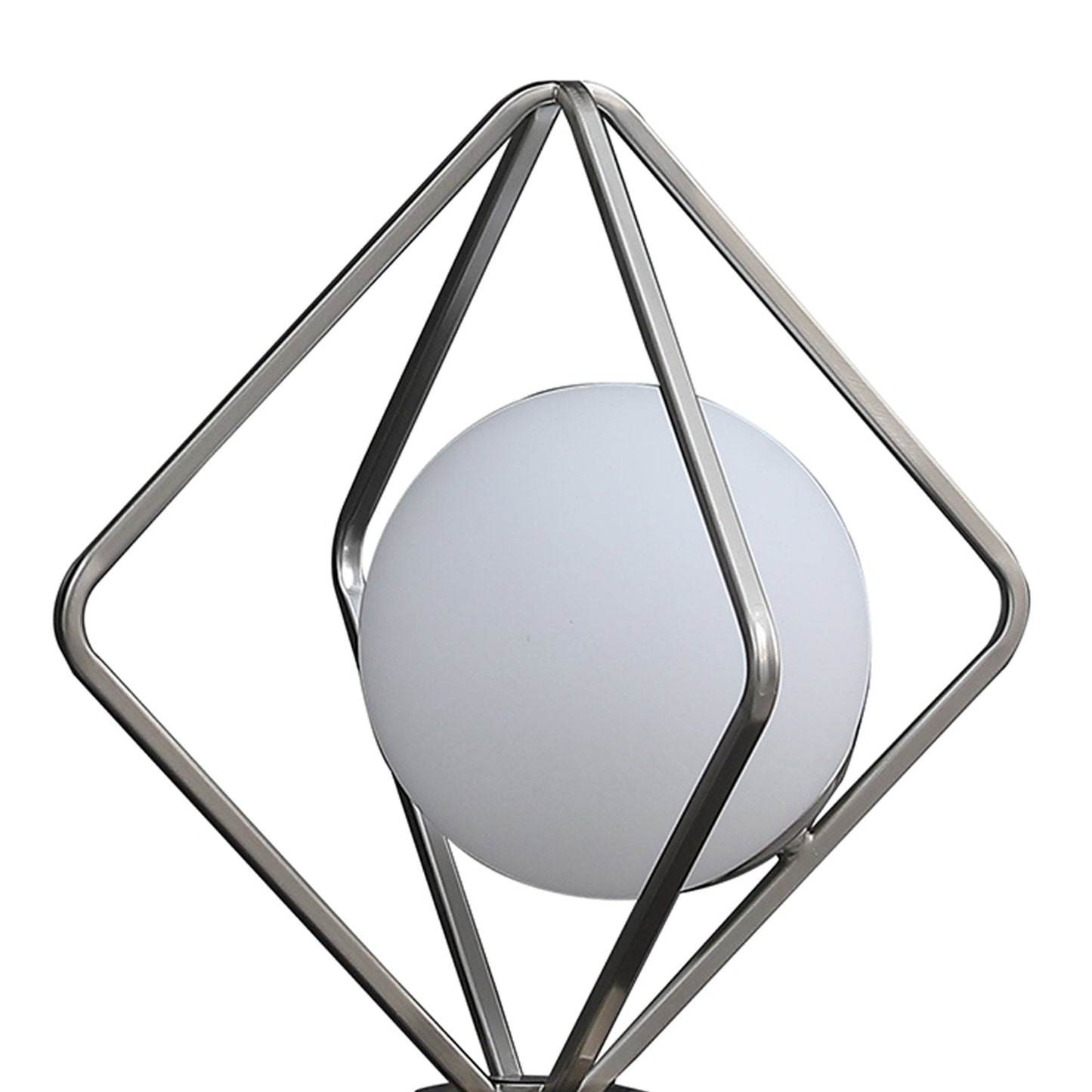 20 Inch Metal Table Lamp Octahedron Shade 40W LED Toggle Switch Silver