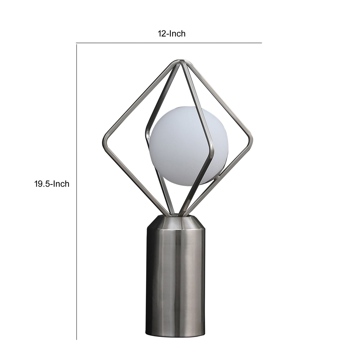 20 Inch Metal Table Lamp Octahedron Shade 40W LED Toggle Switch Silver