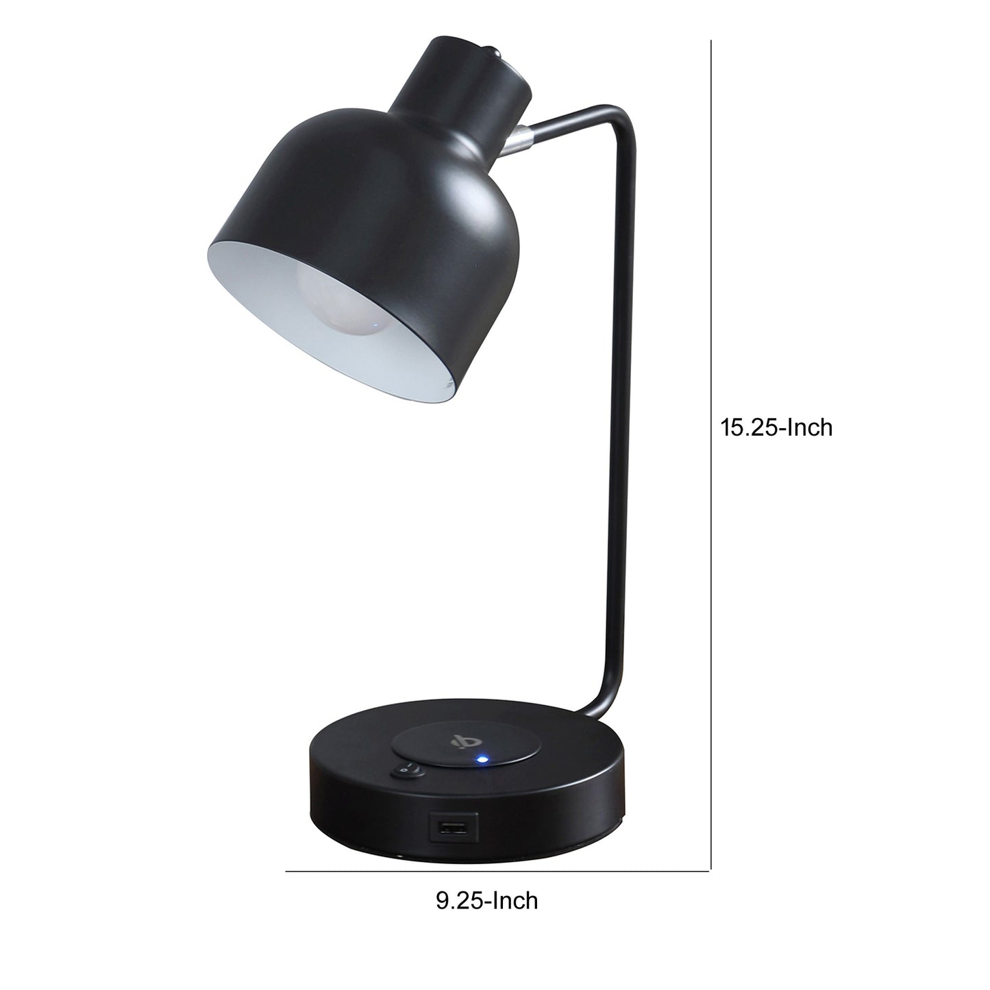 15 Inch Metal Table Lamp Adjustable Shade Wireless Charging Black