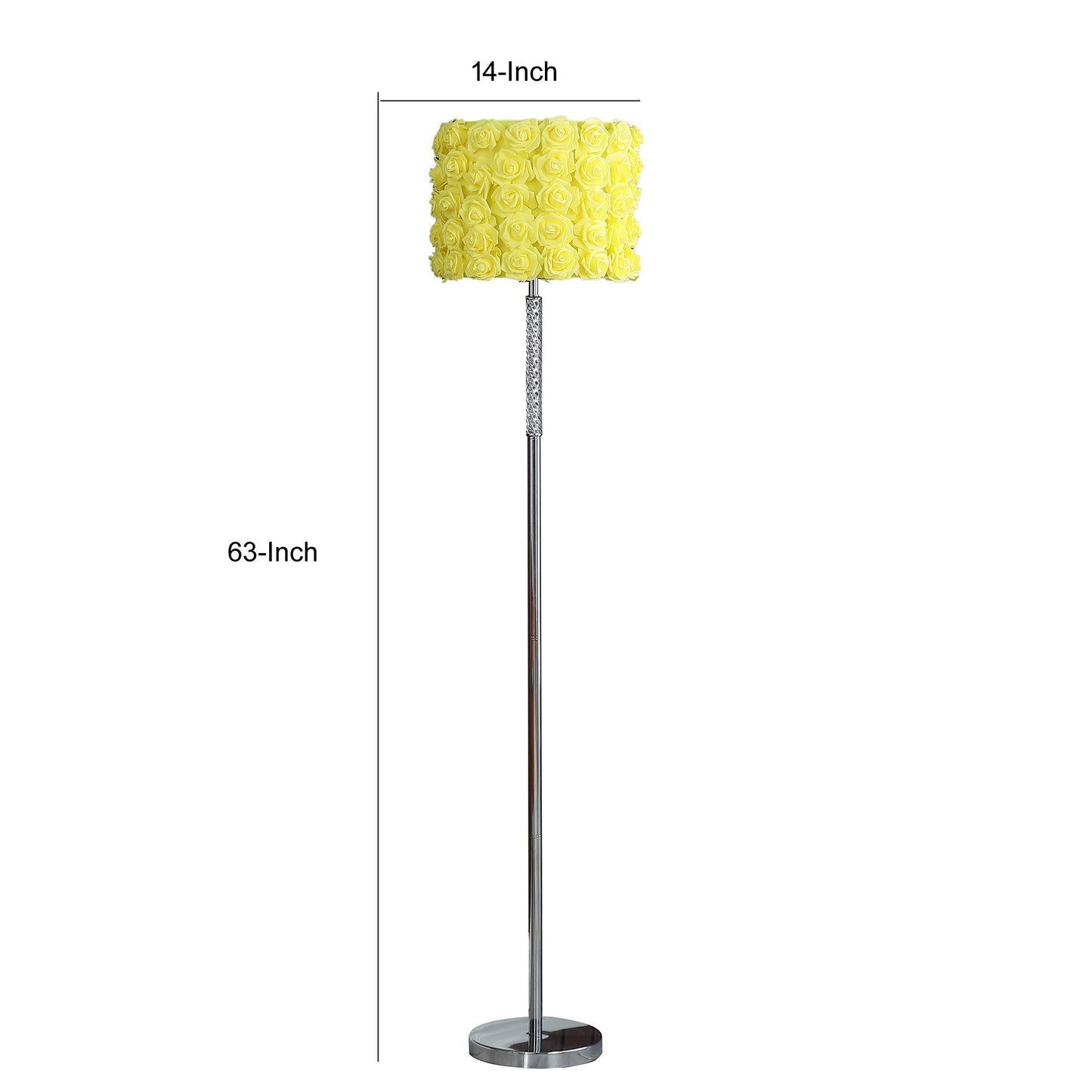 Finn 63 Inch Glamorous Floor Lamp Rose Accent Shade 100w Yellow Silver