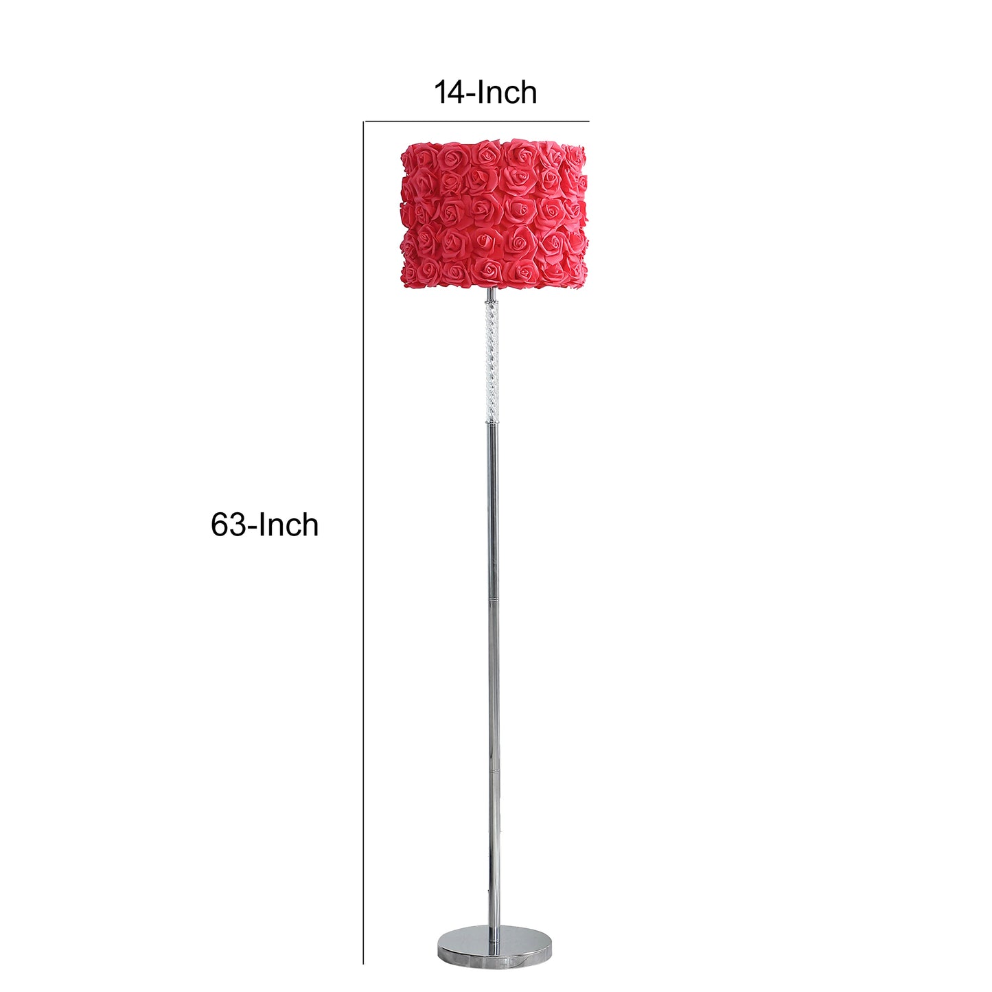 Finn 63 Inch Glamorous Floor Lamp Rose Accent Shade 100w Pink Silver