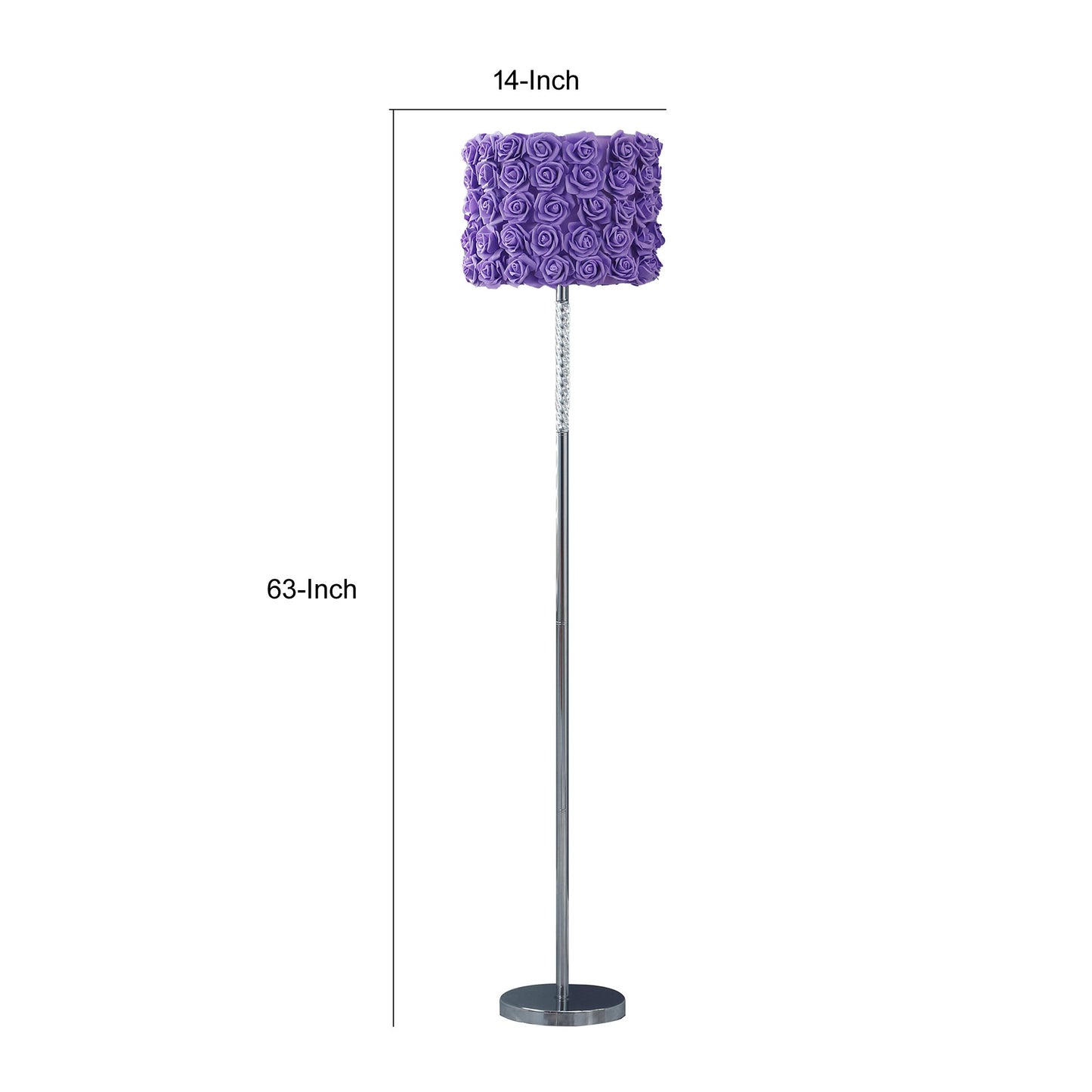 Finn 63 Inch Glamorous Floor Lamp Rose Accent Shade 100w Purple Silver