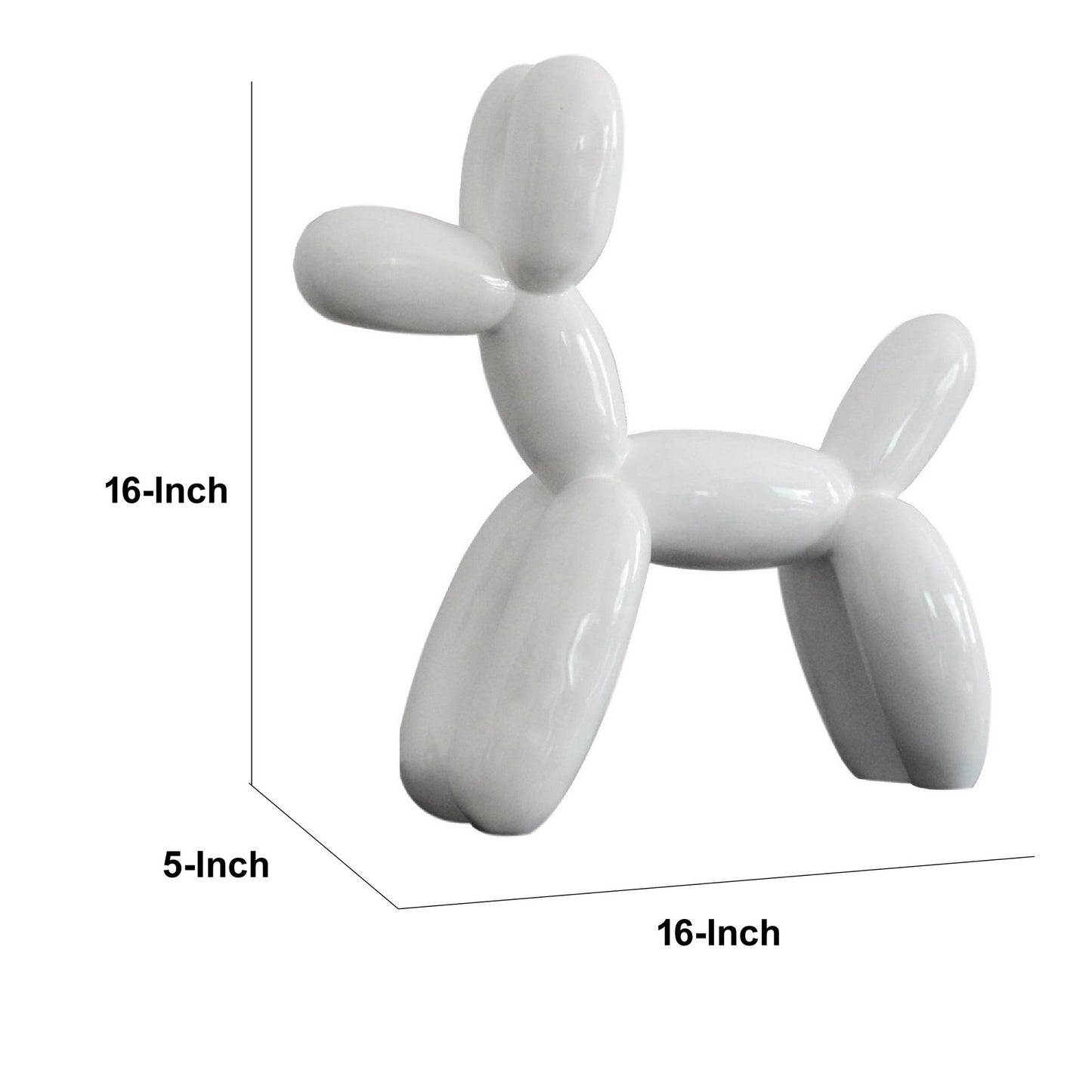 Cid 16 Inch Modern Polyresin Balloon Art Dog Sculpture Decor White