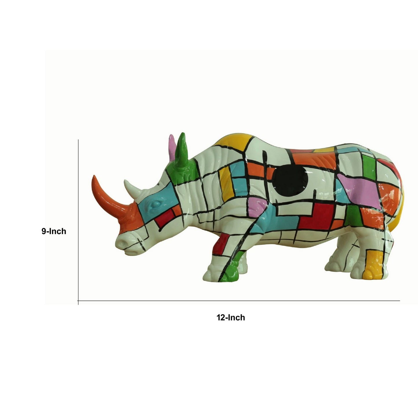 Cid 21 Inch Resin Rhino Sculpture Decor Multicolor Abstract Pattern