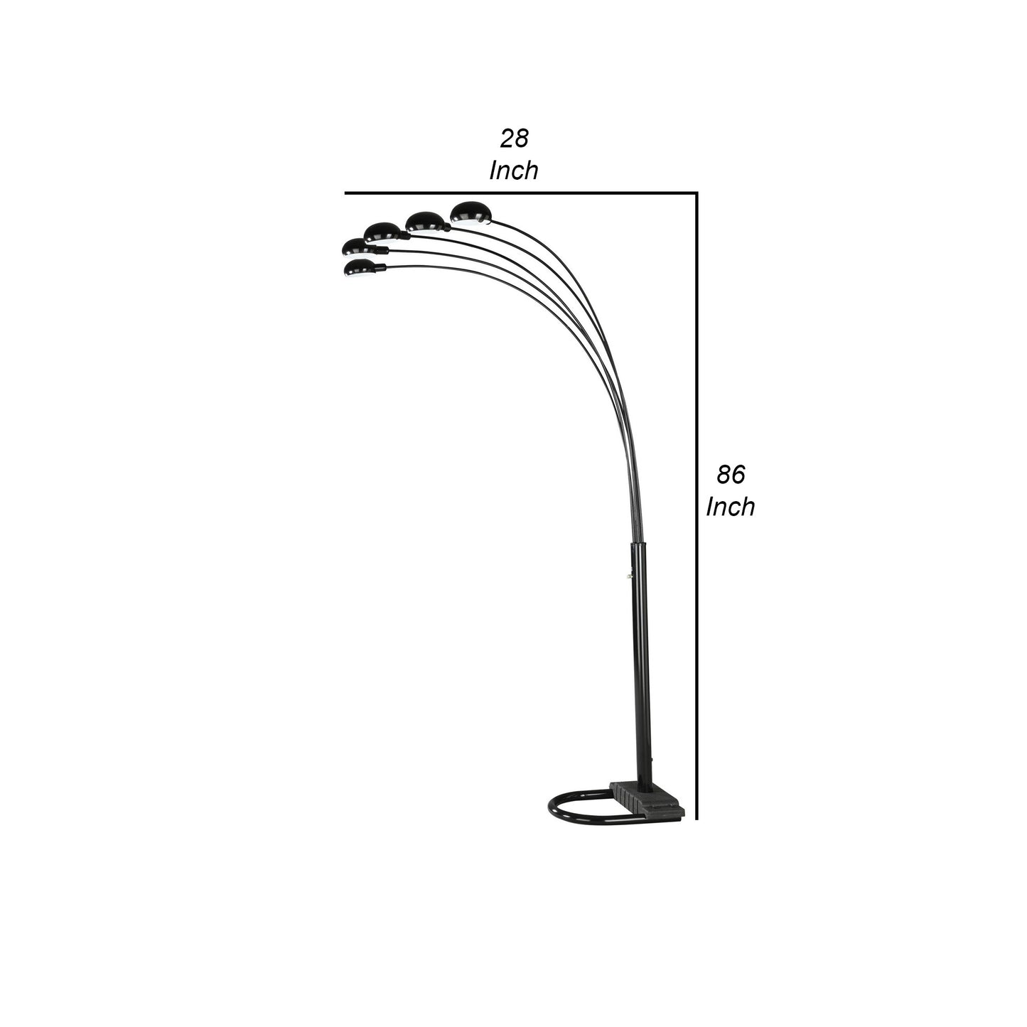 92 Inch Modern Floor Lamp 5 Dome Shades Dimmer Switch Black