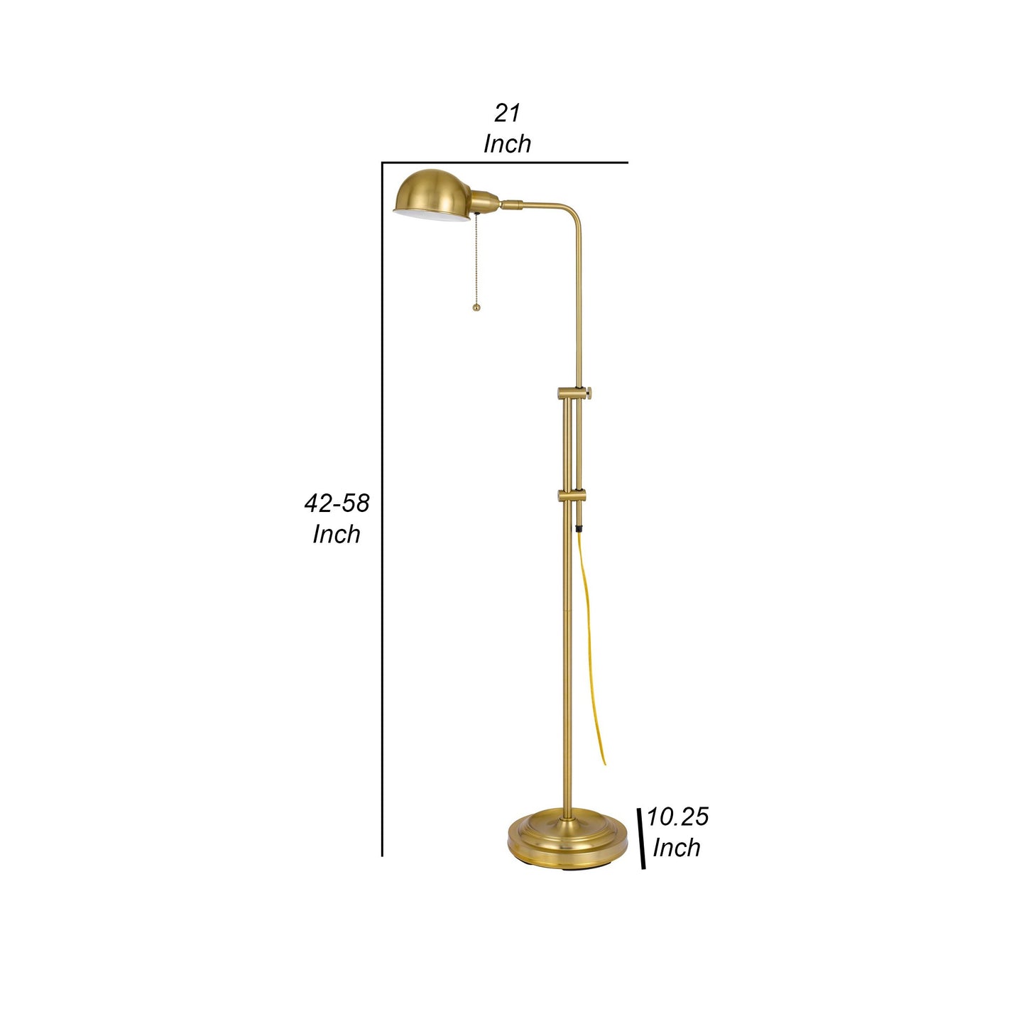 58 Inch Metal Floor Lamp Adjustable Height Chain Switch Antique Brass