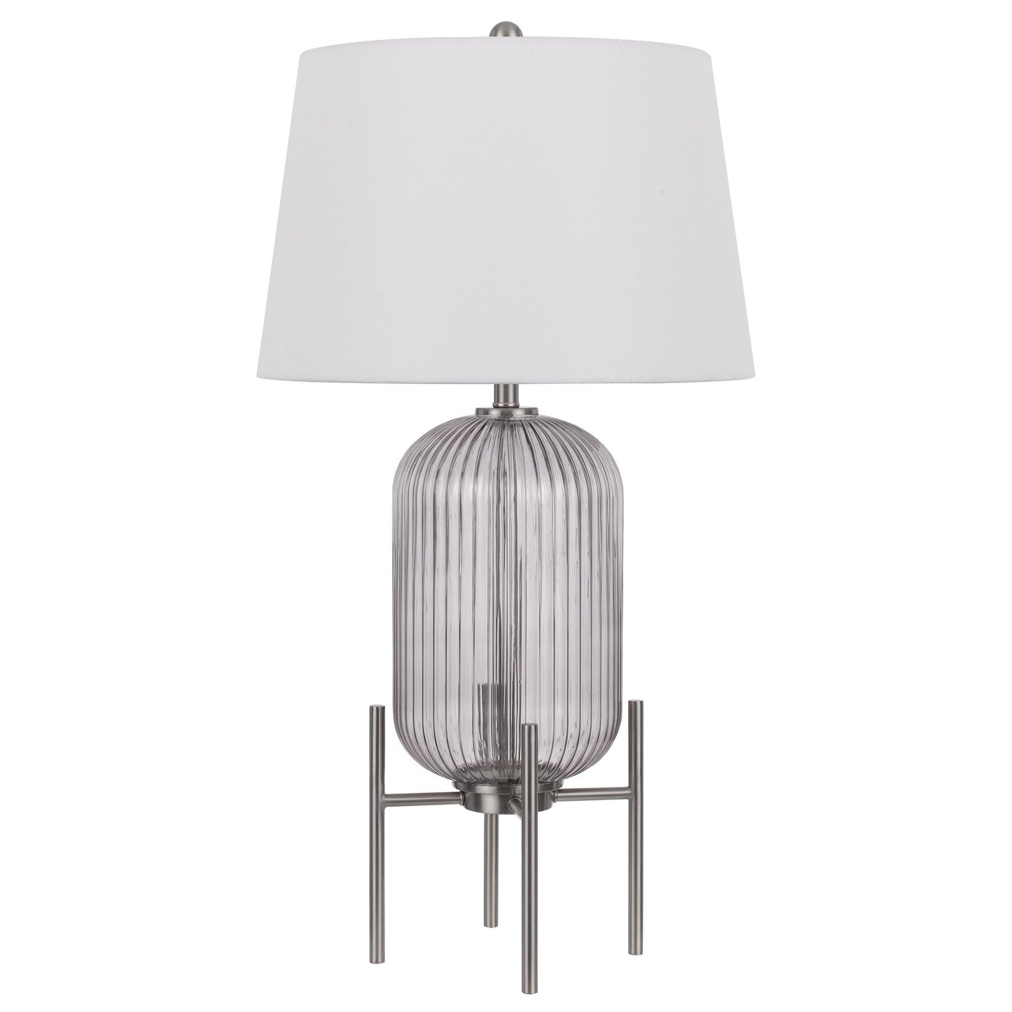 33 Inch Modern Table Lamp Rounded Glass Fluted Body Steel Stand White