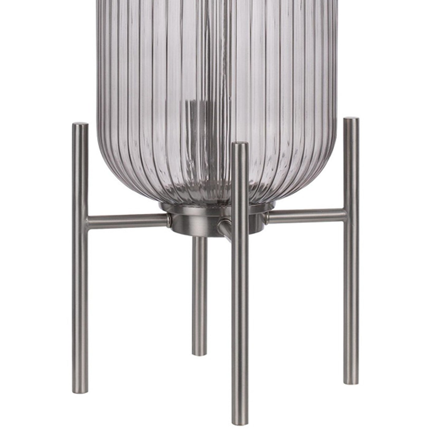 33 Inch Modern Table Lamp Rounded Glass Fluted Body Steel Stand White