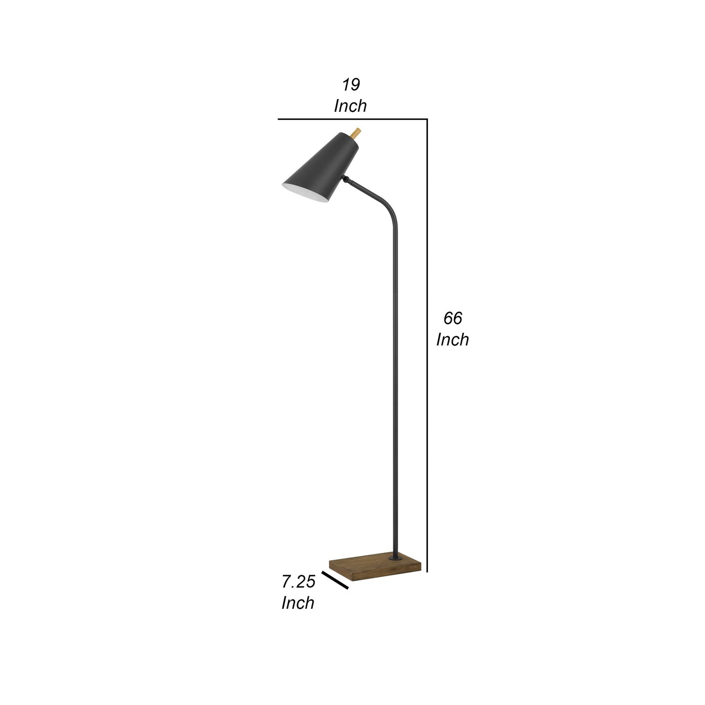 66 Inch Metal Floor Lamp Adjustable Cone Shade Wood Base Dark Bronze