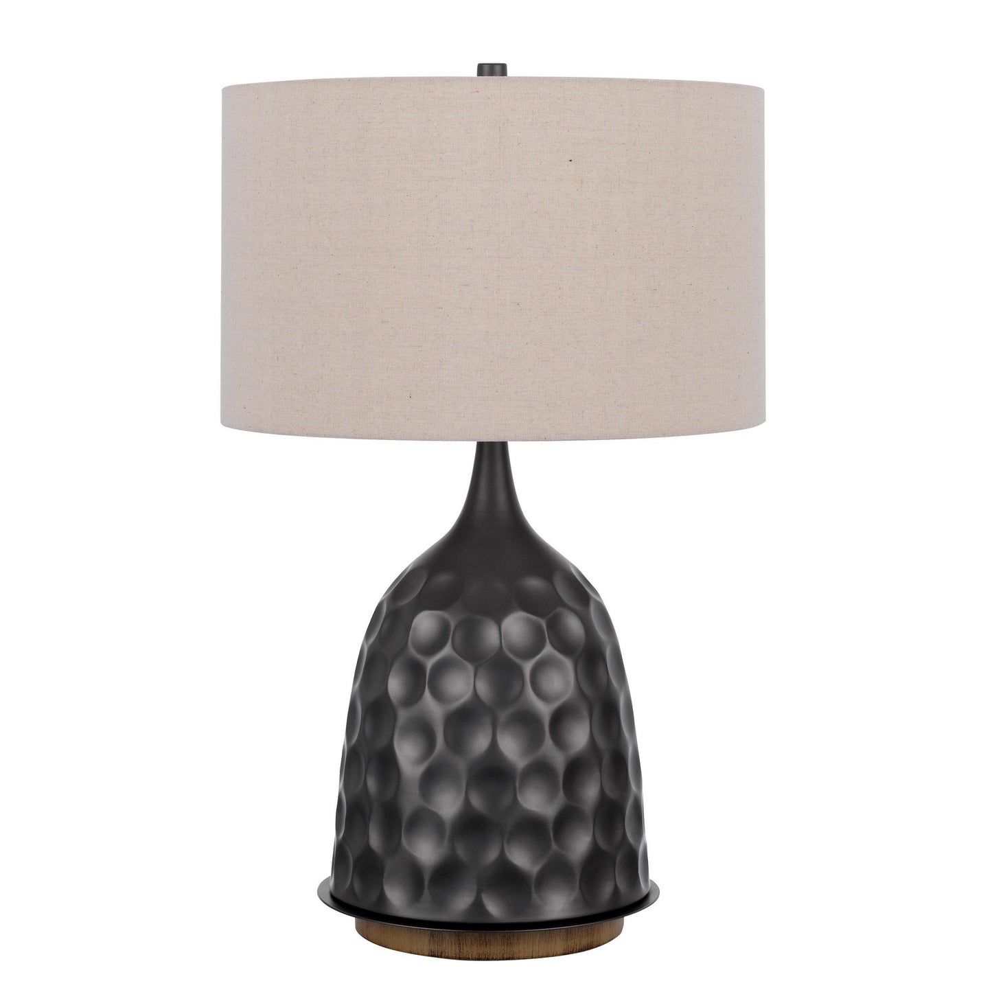 29 Inch Modern Table Lamp Drum Shade Diverted Wood Base Dark Bronze Brown