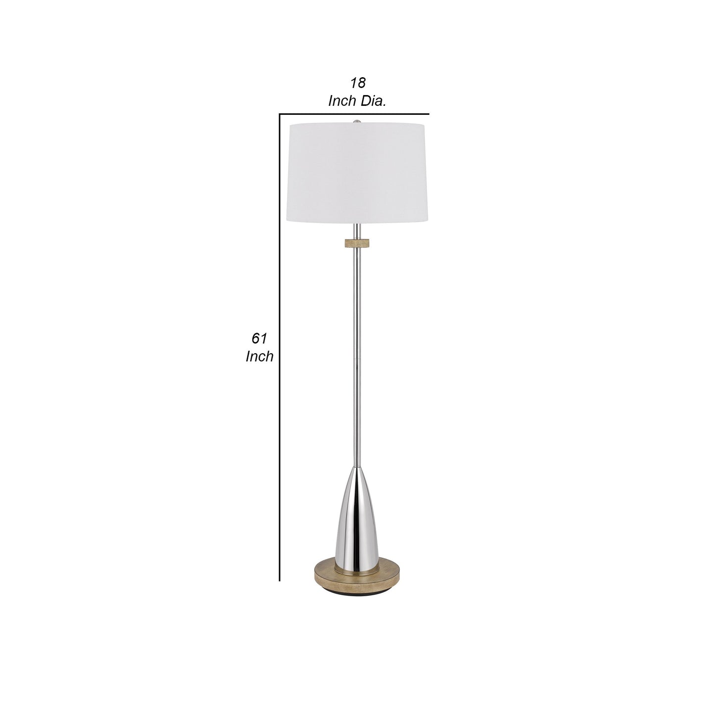 Charlie 61 Inch Modern Floor Lamp Drum Shade Glossy Chrome White Brown