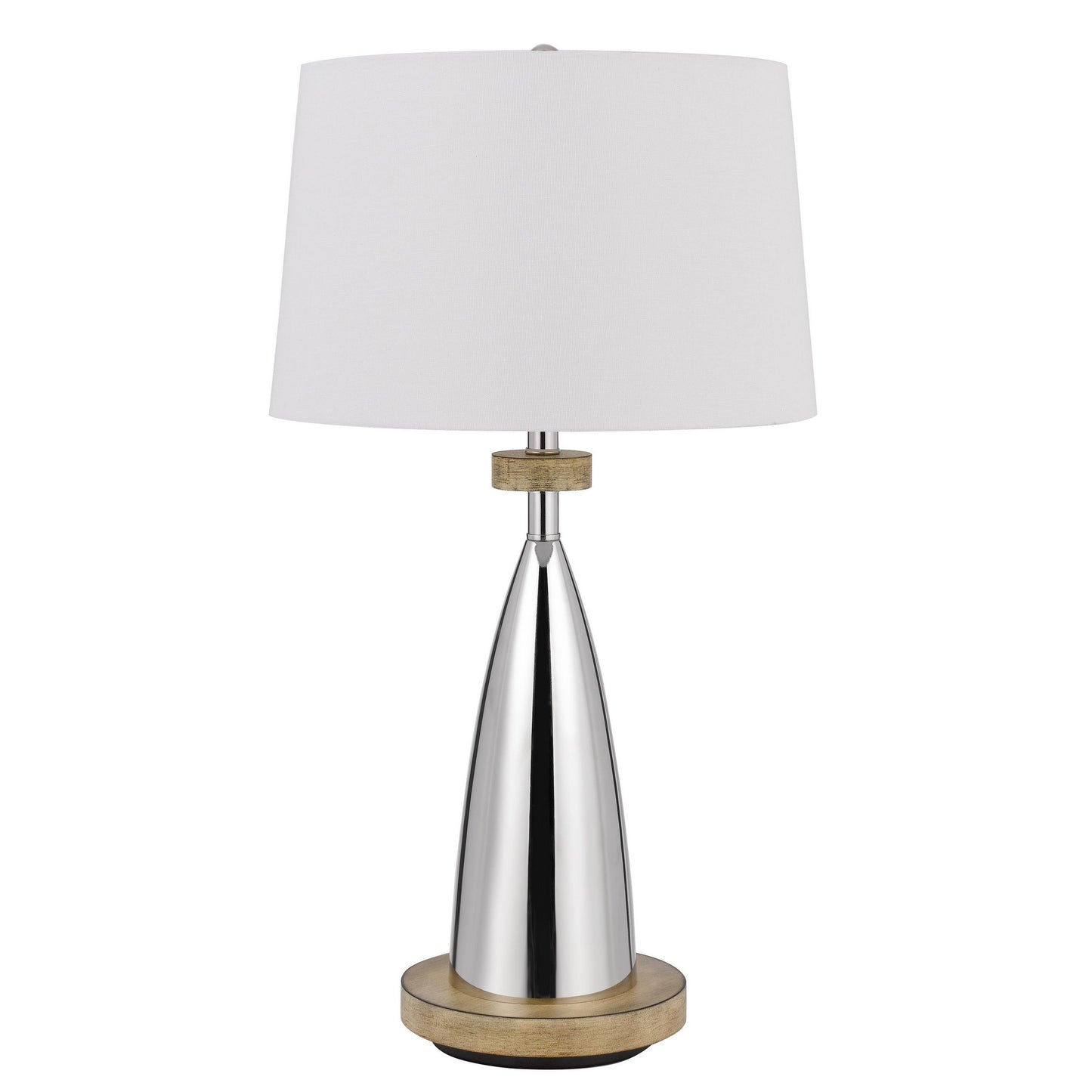 Charlie 31 Inch Modern Table Lamp Drum Shade Glossy Chrome White Brown