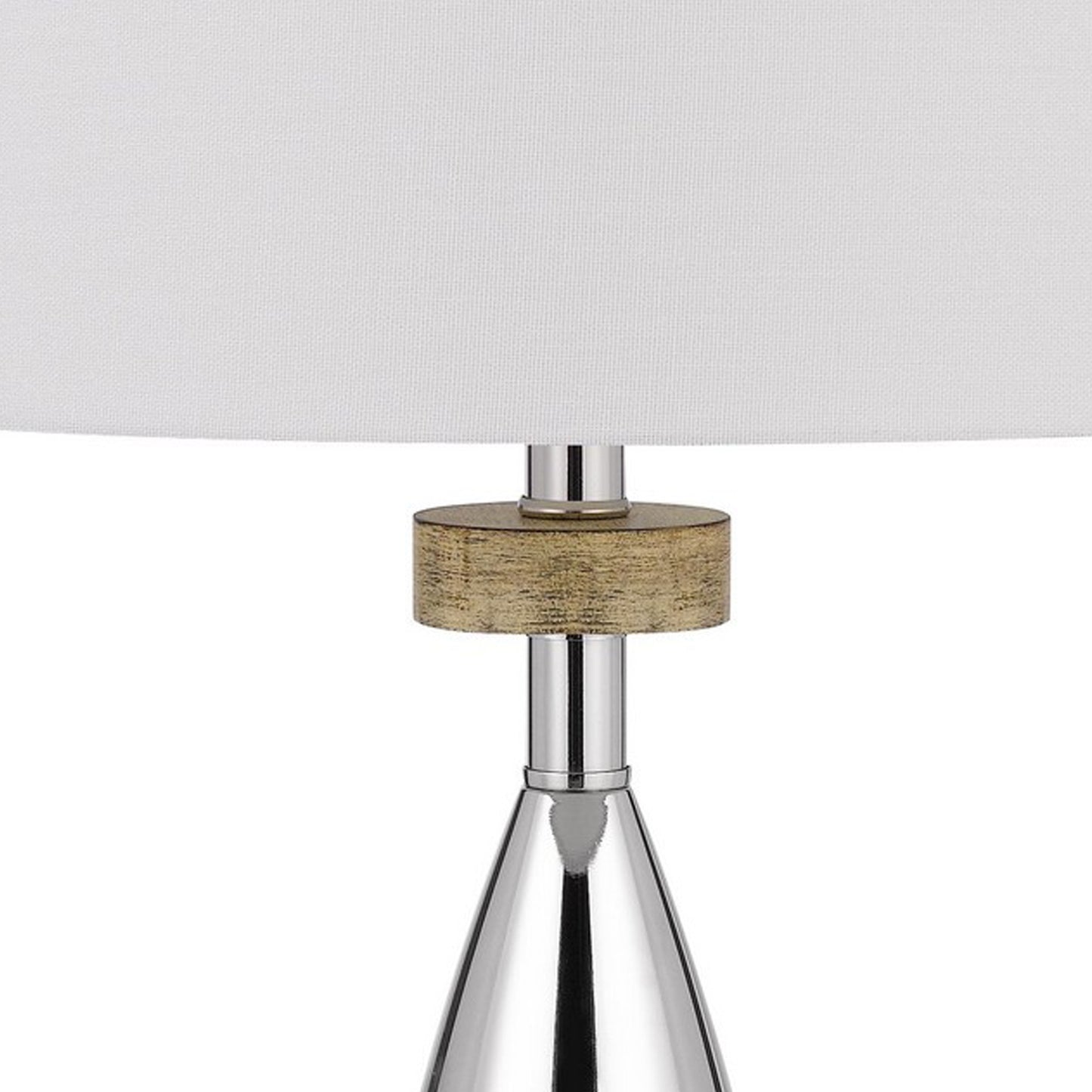 Charlie 31 Inch Modern Table Lamp Drum Shade Glossy Chrome White Brown