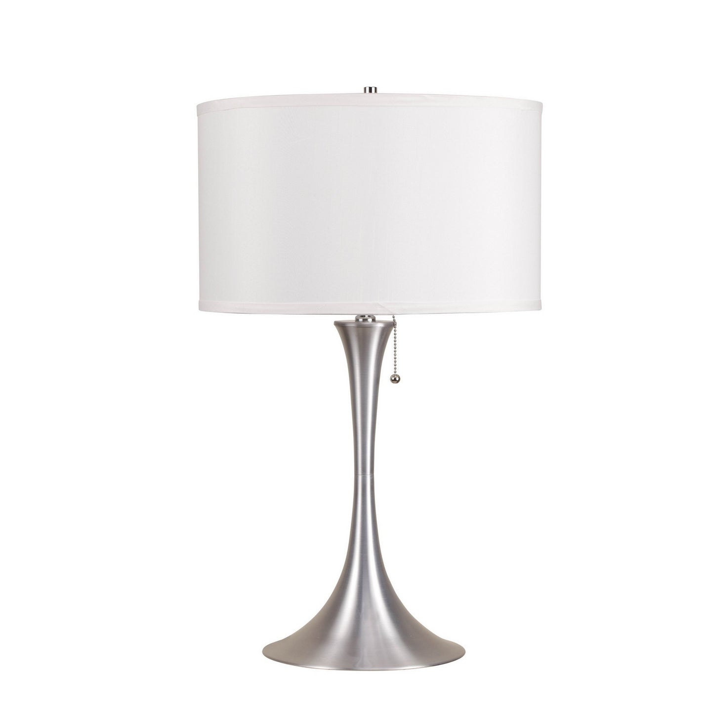 27 Inch Table Lamp Metal Trumpet Style Tapered Base White and Silver