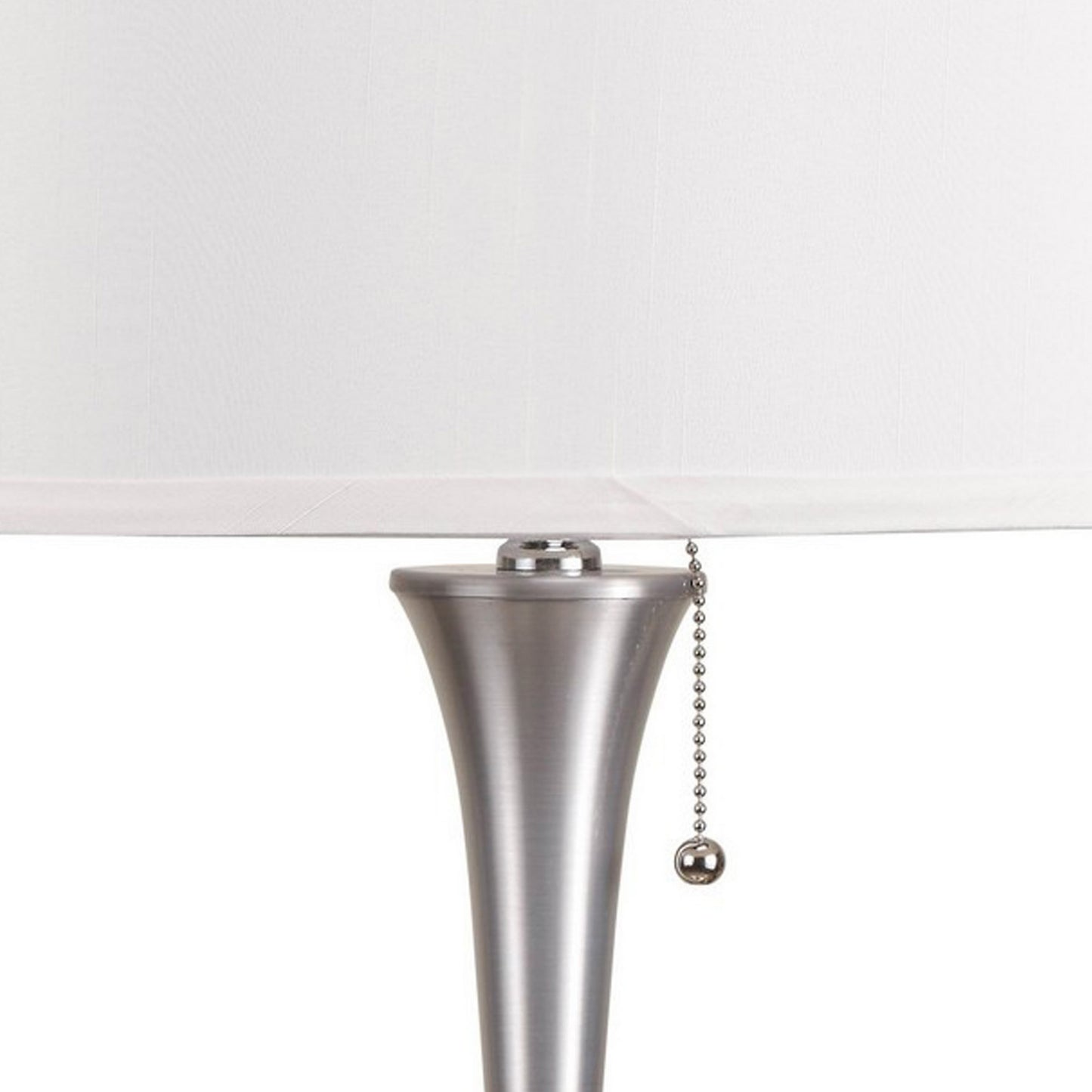 27 Inch Table Lamp Metal Trumpet Style Tapered Base White and Silver