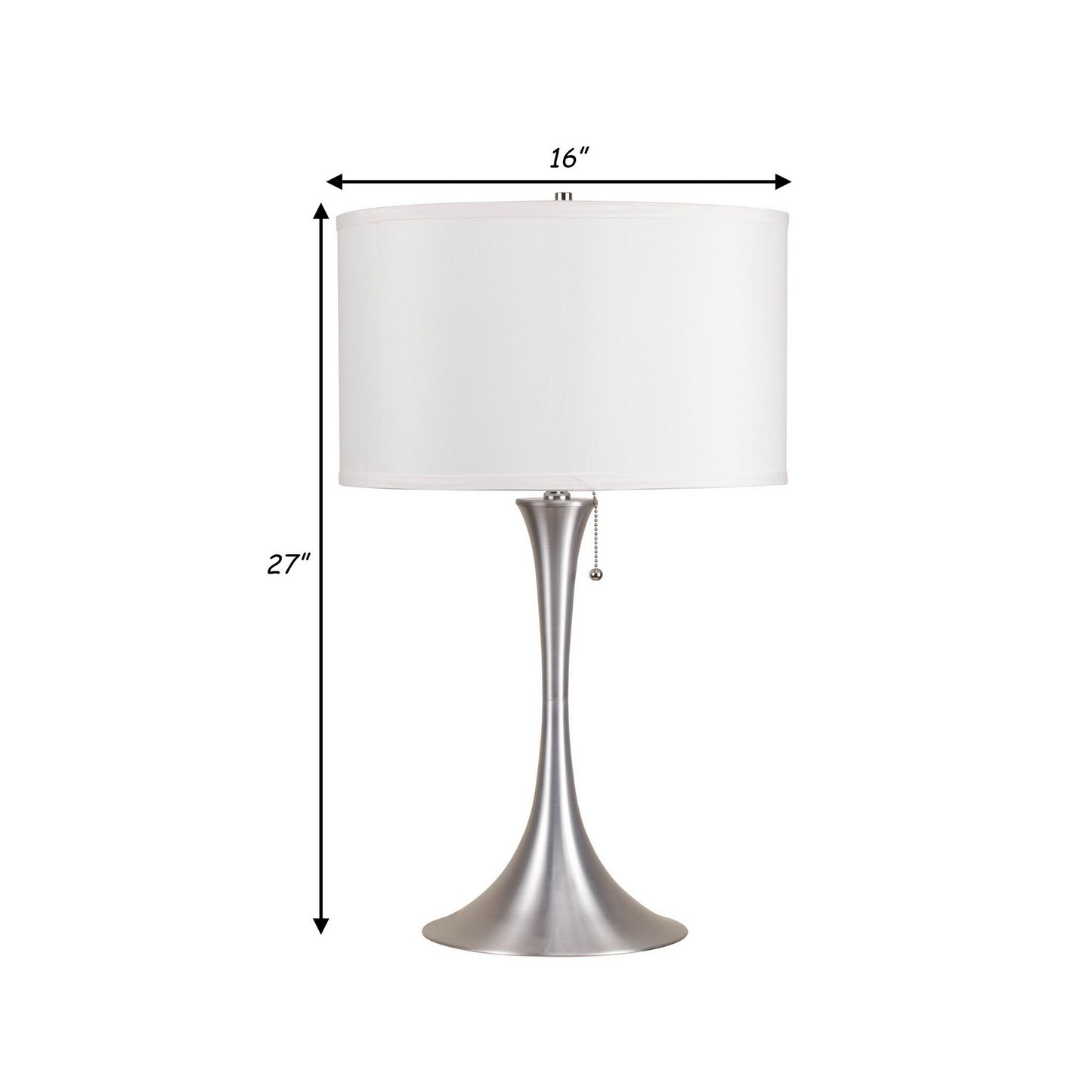 27 Inch Table Lamp Metal Trumpet Style Tapered Base White and Silver