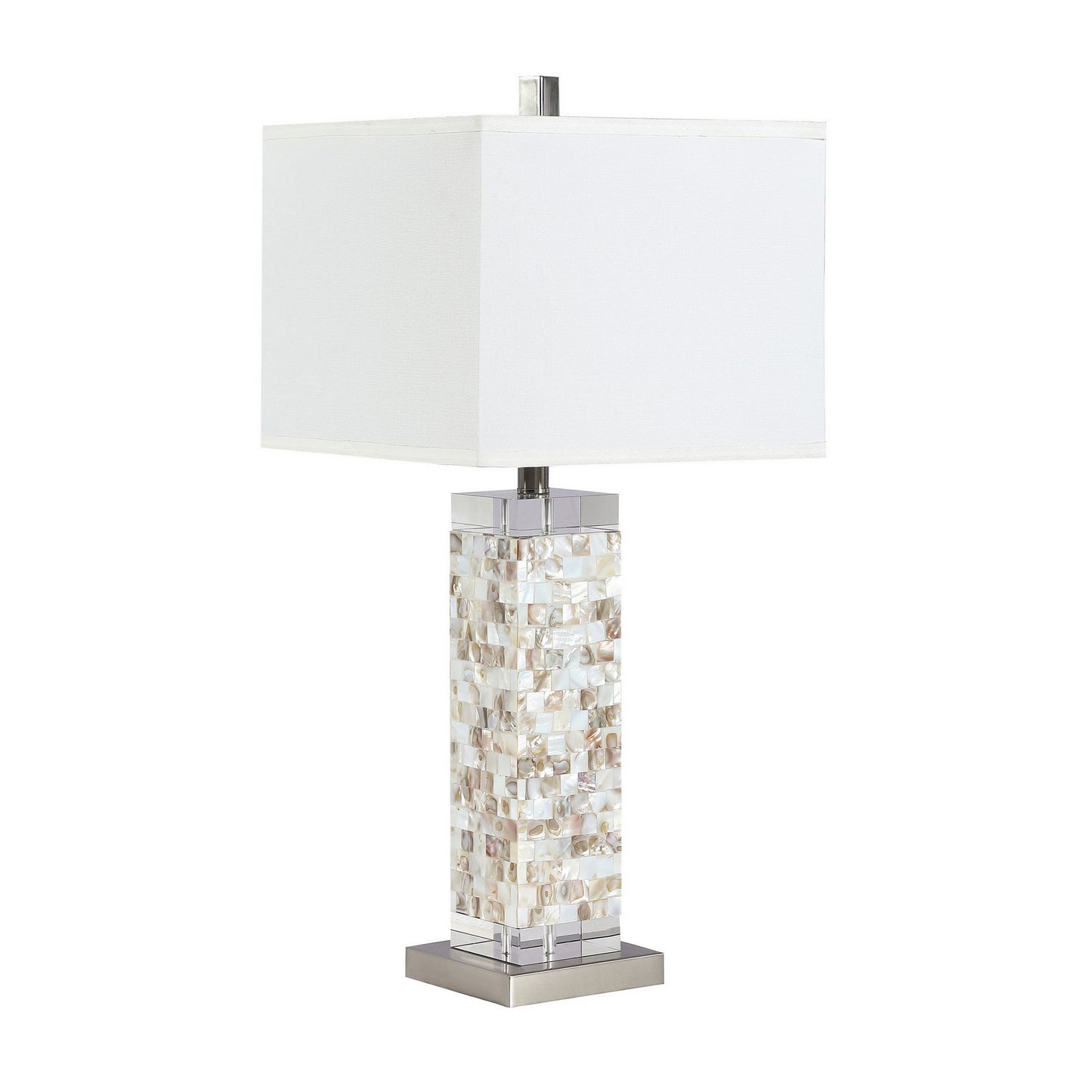 29 Inch Modern Table Lamp Mother of Pearl Shell Frame White Silver