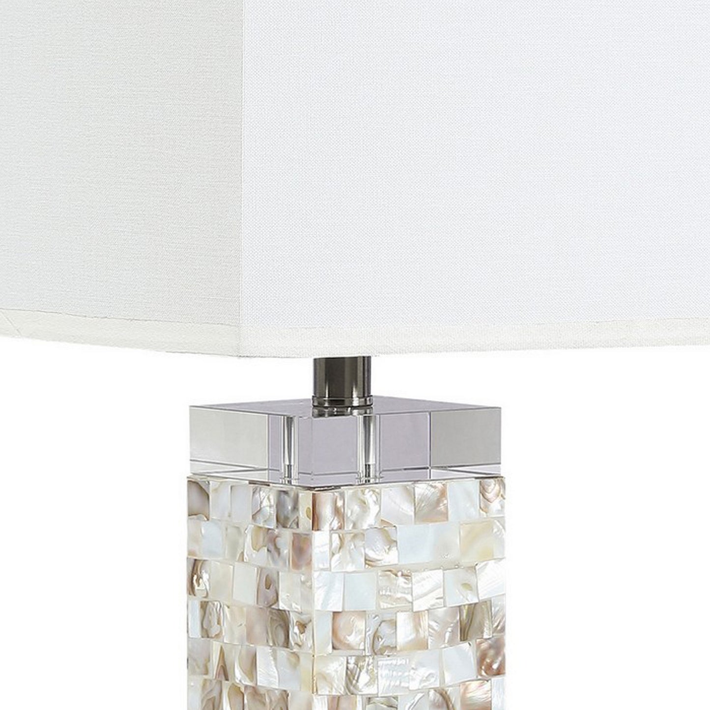 29 Inch Modern Table Lamp Mother of Pearl Shell Frame White Silver