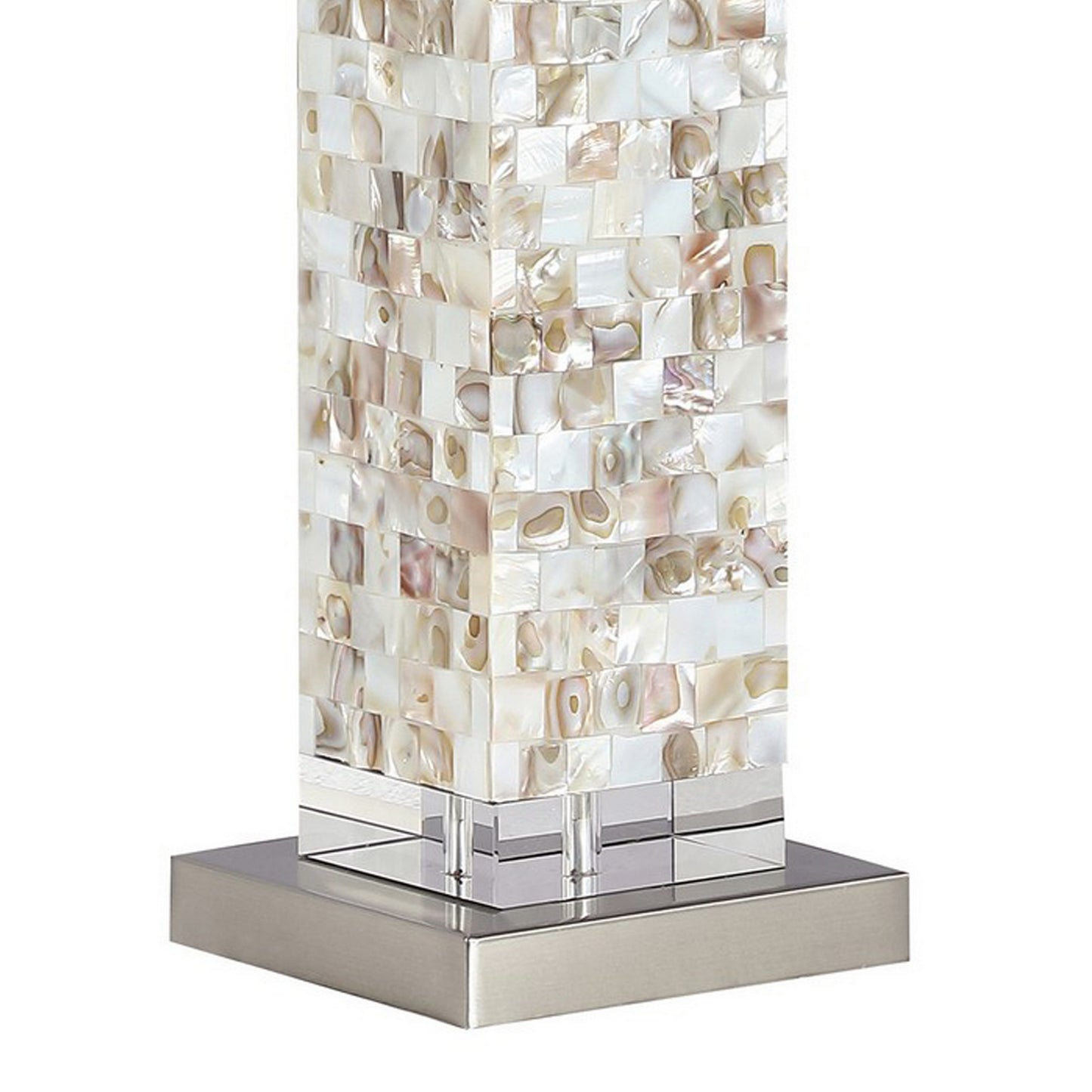 29 Inch Modern Table Lamp Mother of Pearl Shell Frame White Silver
