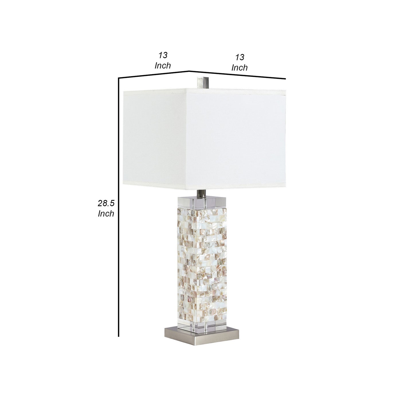 29 Inch Modern Table Lamp Mother of Pearl Shell Frame White Silver