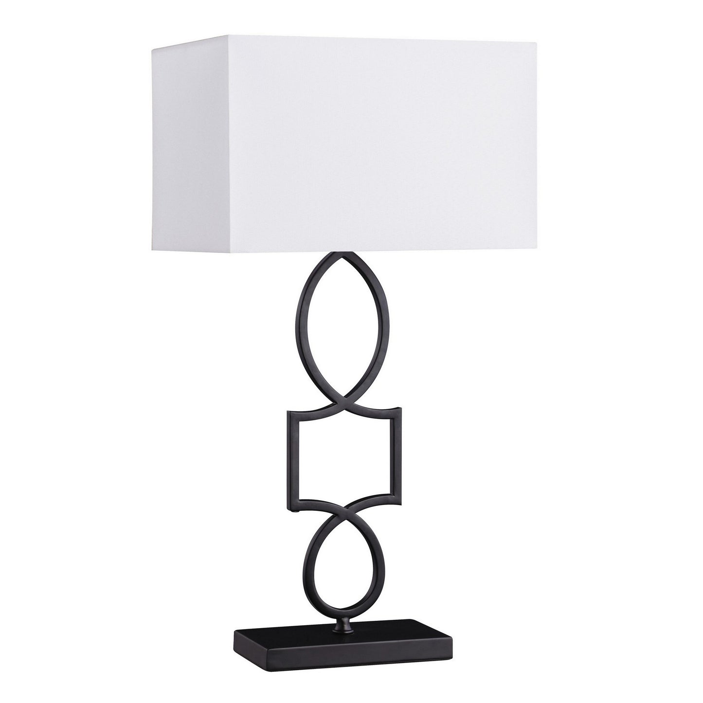 29 Inch Modern Table Lamp Box Shade Ornate Metal Base White Black