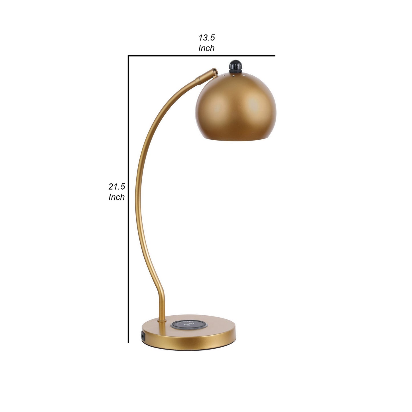 22 Inch Modern Office Table Lamp Dome Shade Arc Metal Base Gold